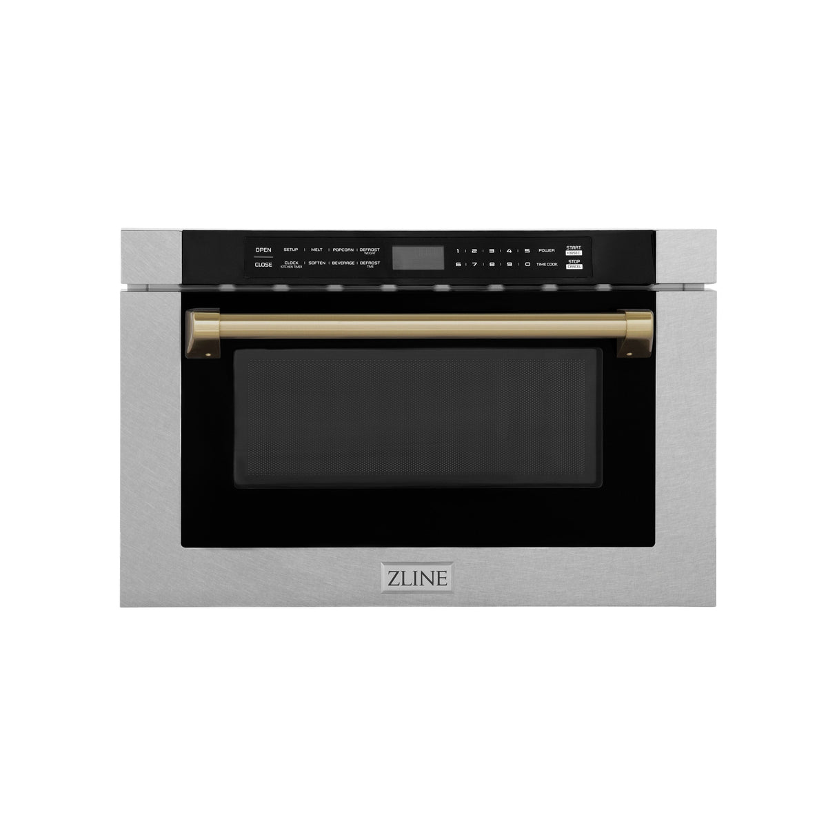 ZLINE Autograph Edition 24 in. 1.2 cu. ft. Built-in Microwave Drawer with a Traditional Handle in Satin Stainless Steel and Champagne Bronze Accents (MWDZ-1-SS-H-CB)