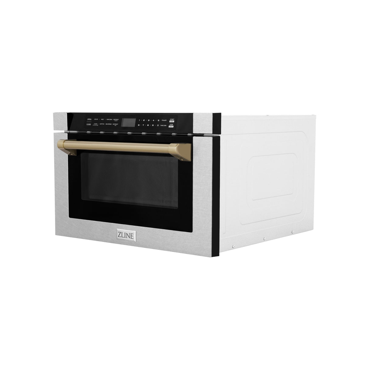 ZLINE Autograph Edition 24 in. 1.2 cu. ft. Built-in Microwave Drawer with a Traditional Handle in Satin Stainless Steel and Champagne Bronze Accents (MWDZ-1-SS-H-CB)