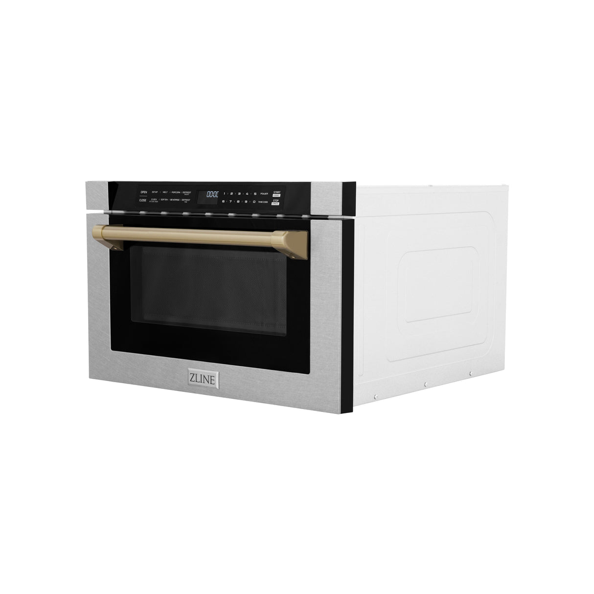 ZLINE Autograph Edition 24 in. 1.2 cu. ft. Built-in Microwave Drawer with a Traditional Handle in Satin Stainless Steel and Champagne Bronze Accents (MWDZ-1-SS-H-CB)