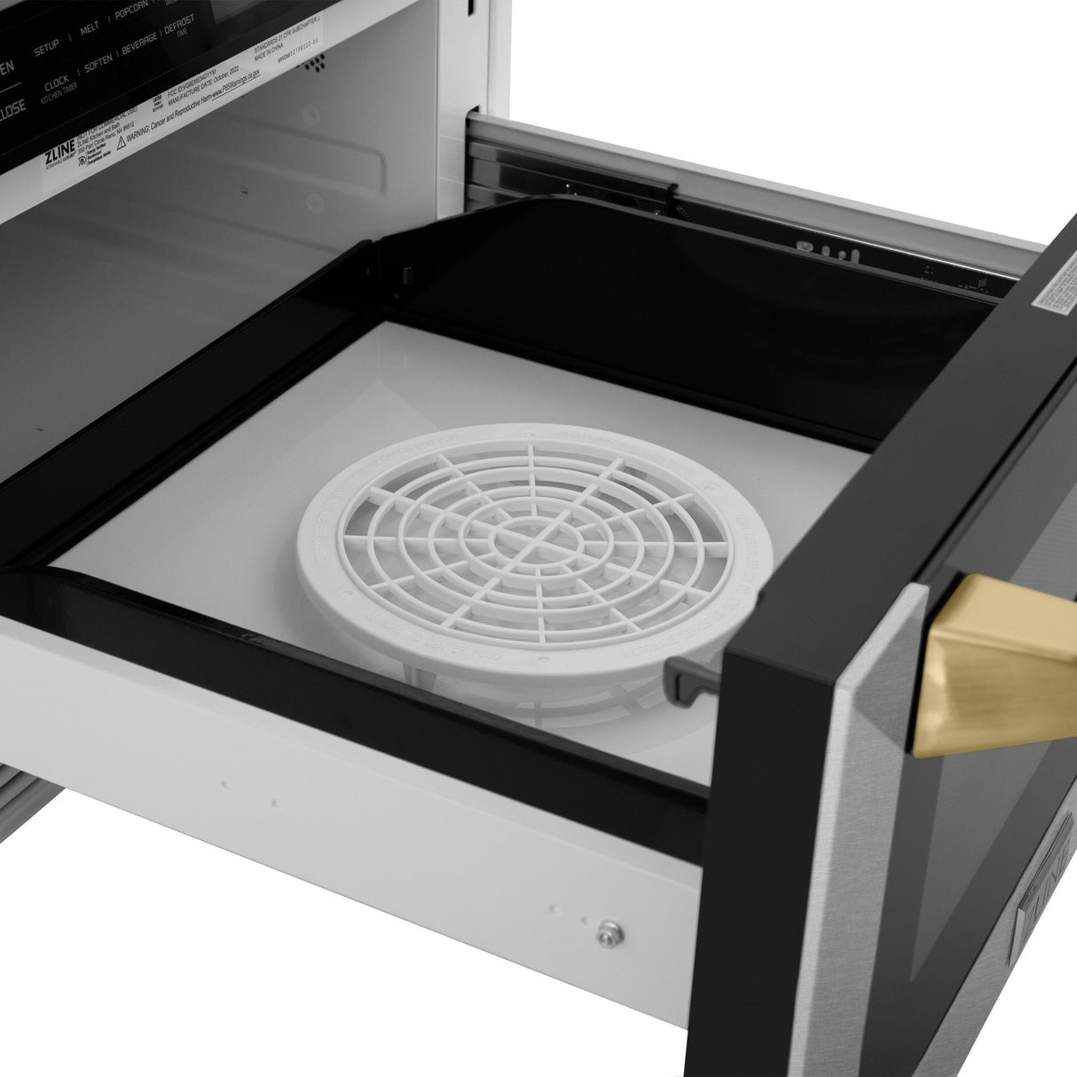 ZLINE Autograph Edition 24 in. 1.2 cu. ft. Built-in Microwave Drawer with a Traditional Handle in Satin Stainless Steel and Polished Gold Accents (MWDZ-1-SS-H-G)