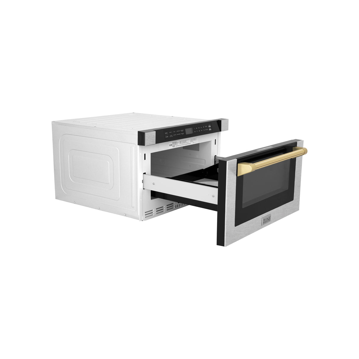 ZLINE Autograph Edition 24 in. 1.2 cu. ft. Built-in Microwave Drawer with a Traditional Handle in Satin Stainless Steel and Polished Gold Accents (MWDZ-1-SS-H-G)