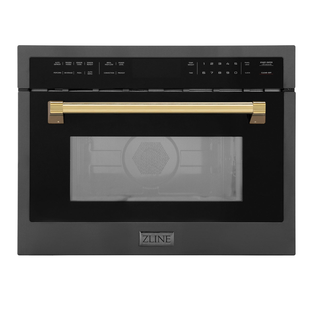 ZLINE Autograph Edition 24" 1.6 cu ft. Built-in Convection Microwave Oven in Black Stainless Steel and Polished Gold Accents (MWOZ-24-BS-G)