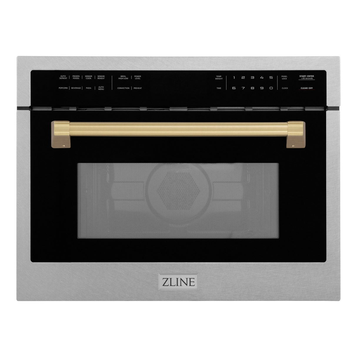 ZLINE Autograph Edition 24 in. 1.6 cu ft. Built-in Convection Microwave Oven in Satin Stainless Steel with Champagne Bronze Accents (MWOZ-24-SS-CB)