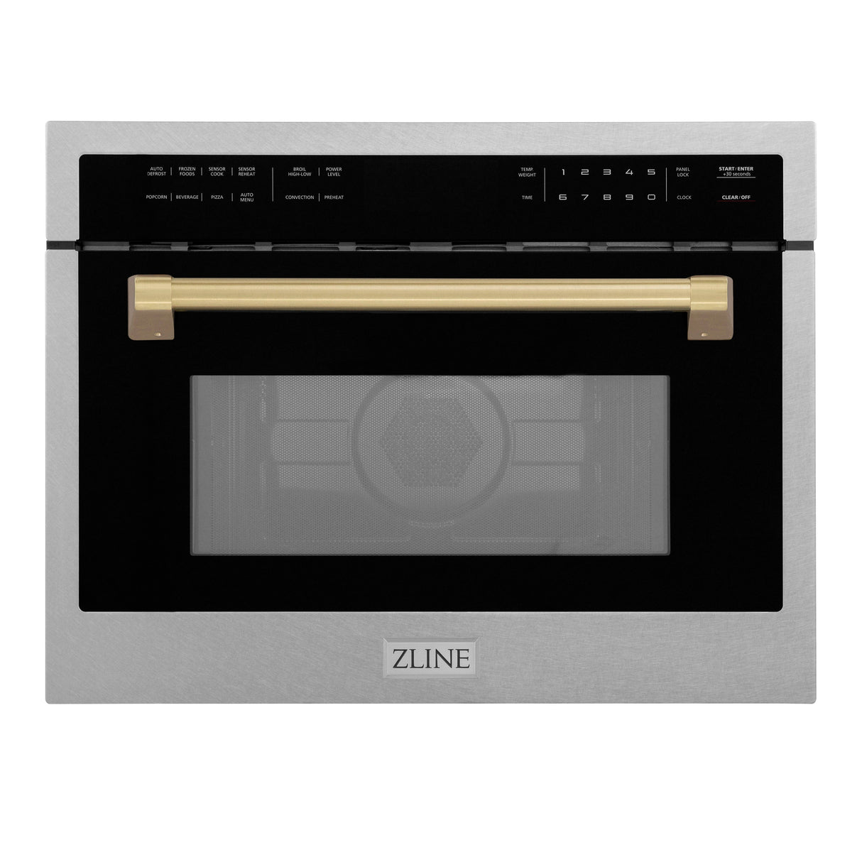 ZLINE Autograph Edition 24 in. 1.6 cu ft. Built-in Convection Microwave Oven in Satin Stainless Steel with Champagne Bronze Accents (MWOZ-24-SS-CB)