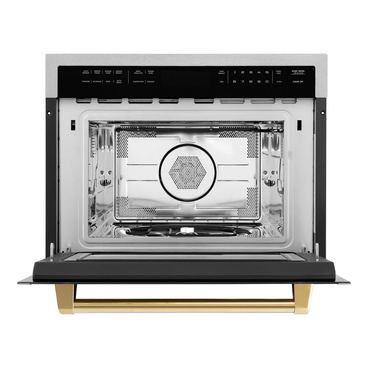 ZLINE Autograph Edition 24 in. 1.6 cu ft. Built-in Convection Microwave Oven in Satin Stainless Steel with Polished Gold Accents (MWOZ-24-SS-G)