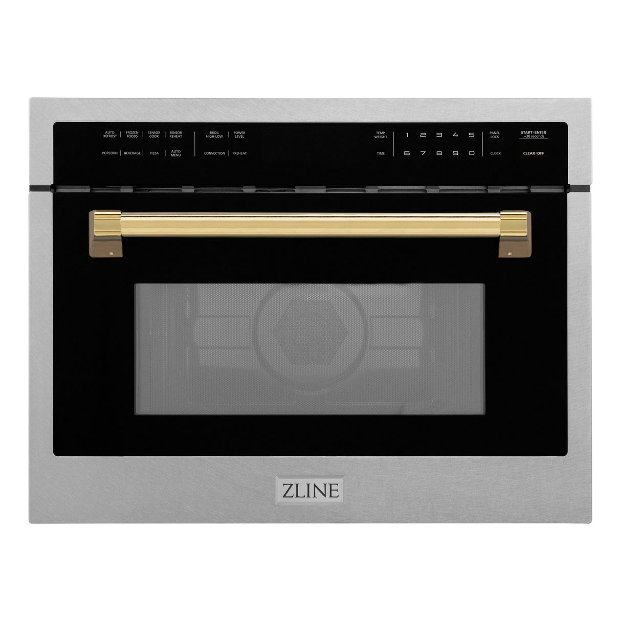 ZLINE Autograph Edition 24 in. 1.6 cu ft. Built-in Convection Microwave Oven in Satin Stainless Steel with Polished Gold Accents (MWOZ-24-SS-G)