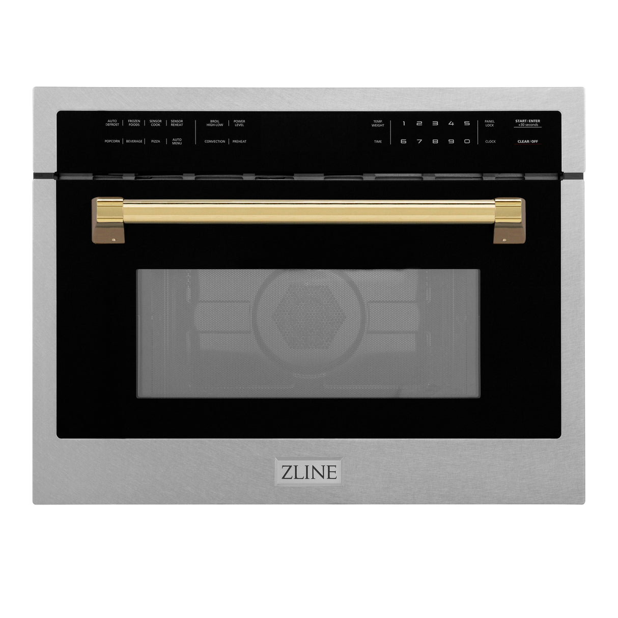 ZLINE Autograph Edition 24 in. 1.6 cu ft. Built-in Convection Microwave Oven in Satin Stainless Steel with Polished Gold Accents (MWOZ-24-SS-G)