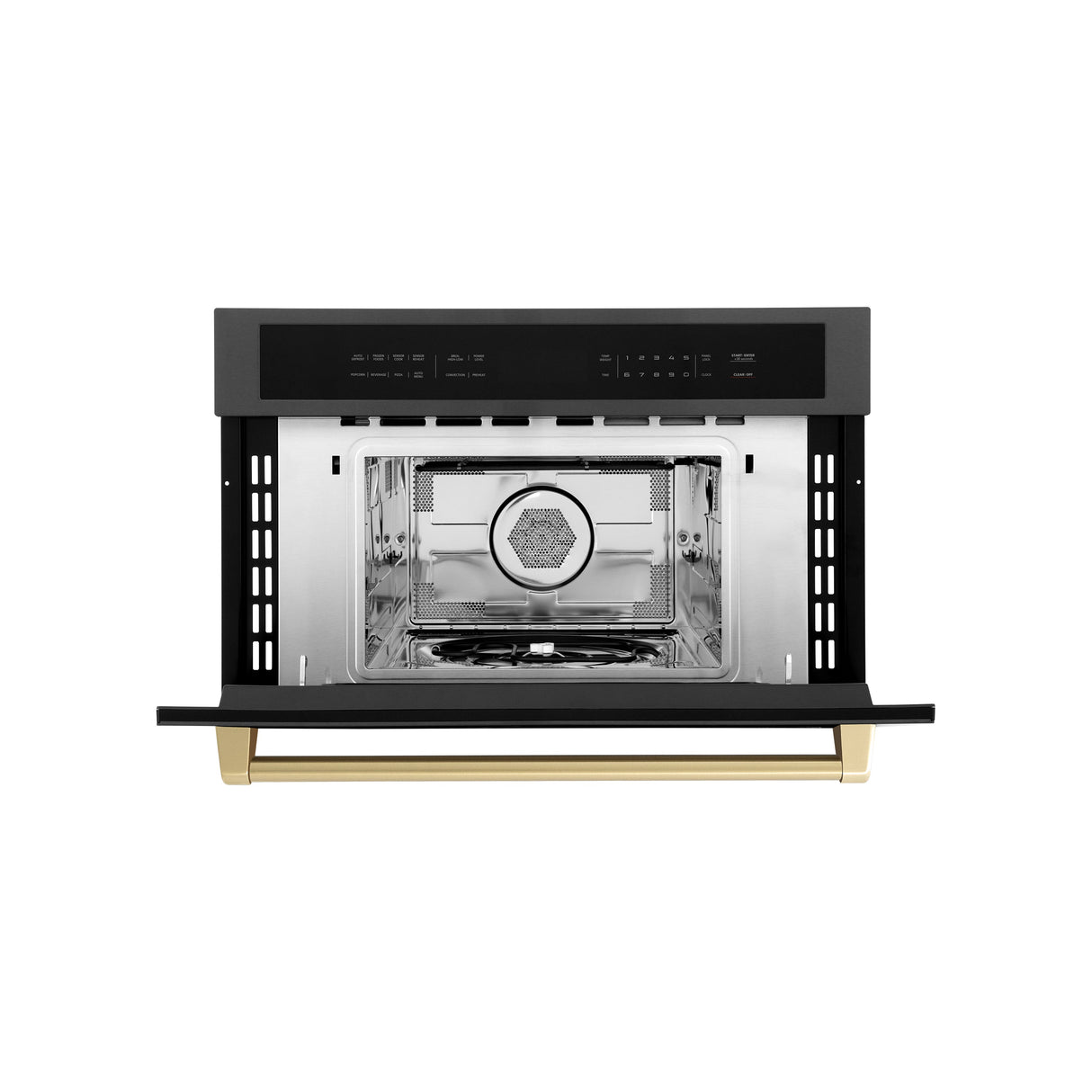 ZLINE Autograph Edition 30” 1.6 cu ft. Built-in Convection Microwave Oven in Black Stainless Steel and Champagne Bronze Accents (MWOZ-30-BS-CB)