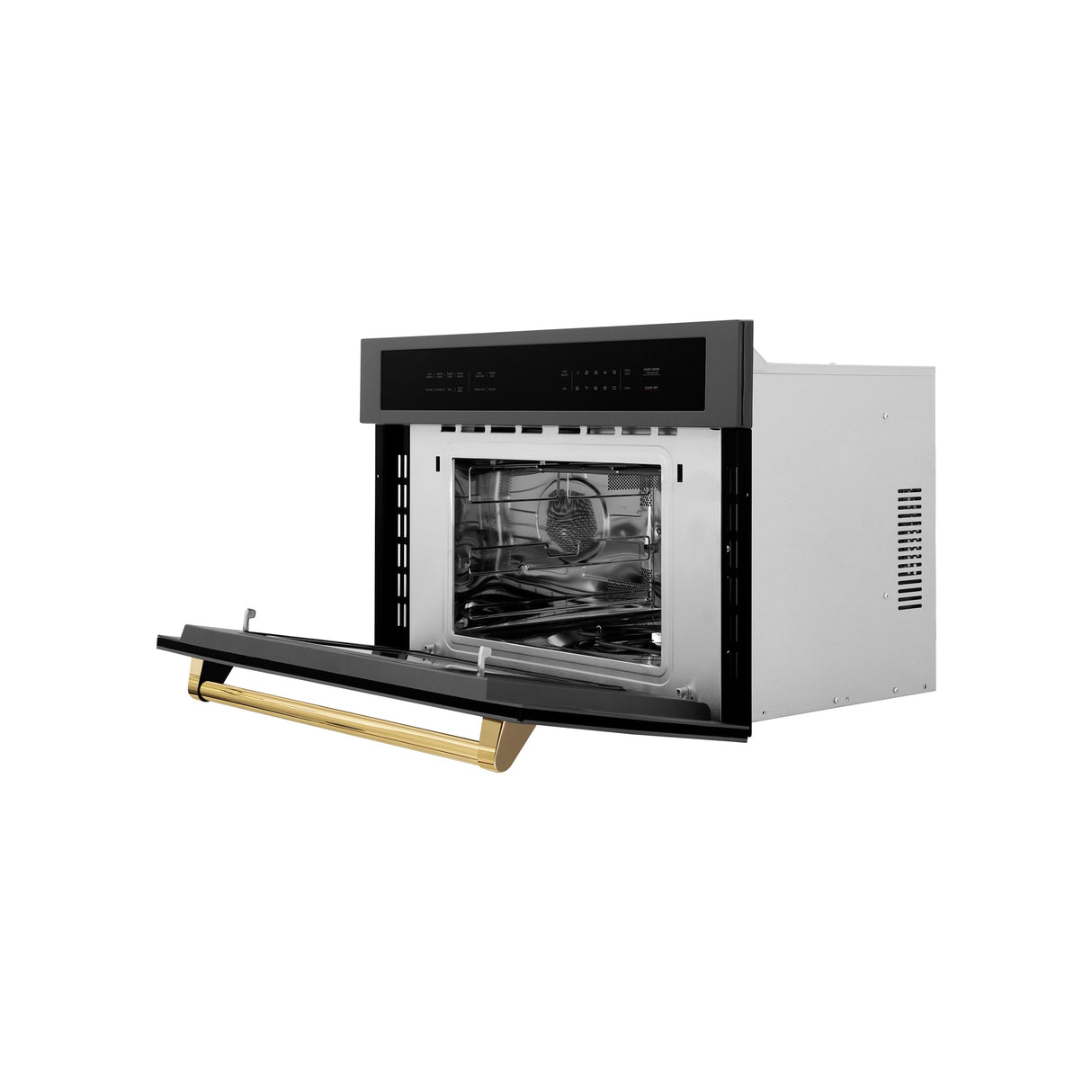 ZLINE Autograph Edition 30” 1.6 cu ft. Built-in Convection Microwave Oven in Black Stainless Steel and Polished Gold Accents (MWOZ-30-BS-G)