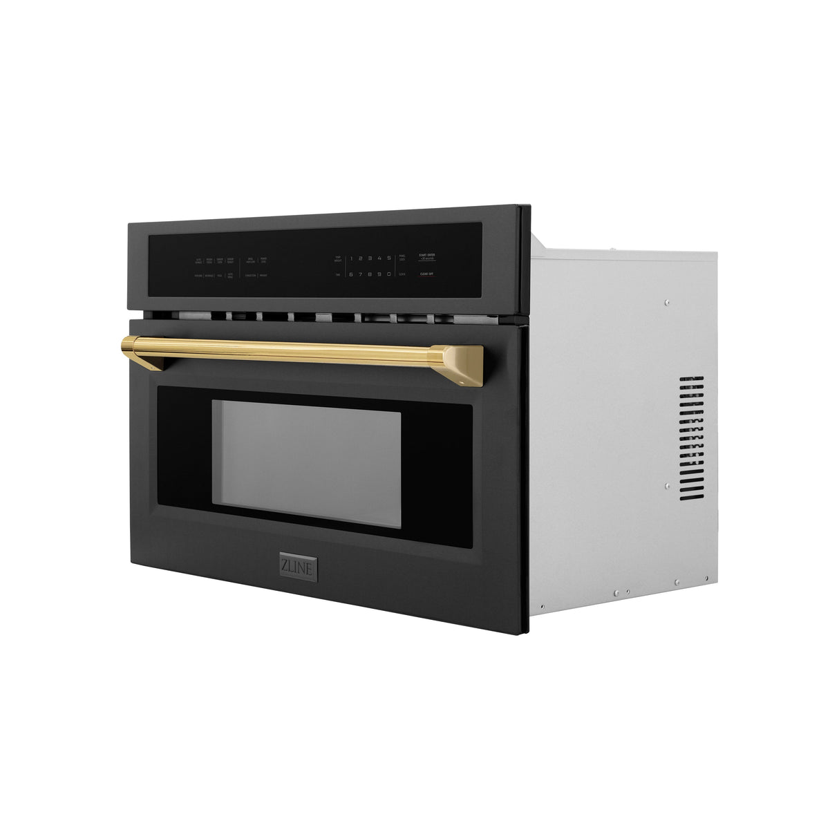 ZLINE Autograph Edition 30” 1.6 cu ft. Built-in Convection Microwave Oven in Black Stainless Steel and Polished Gold Accents (MWOZ-30-BS-G)