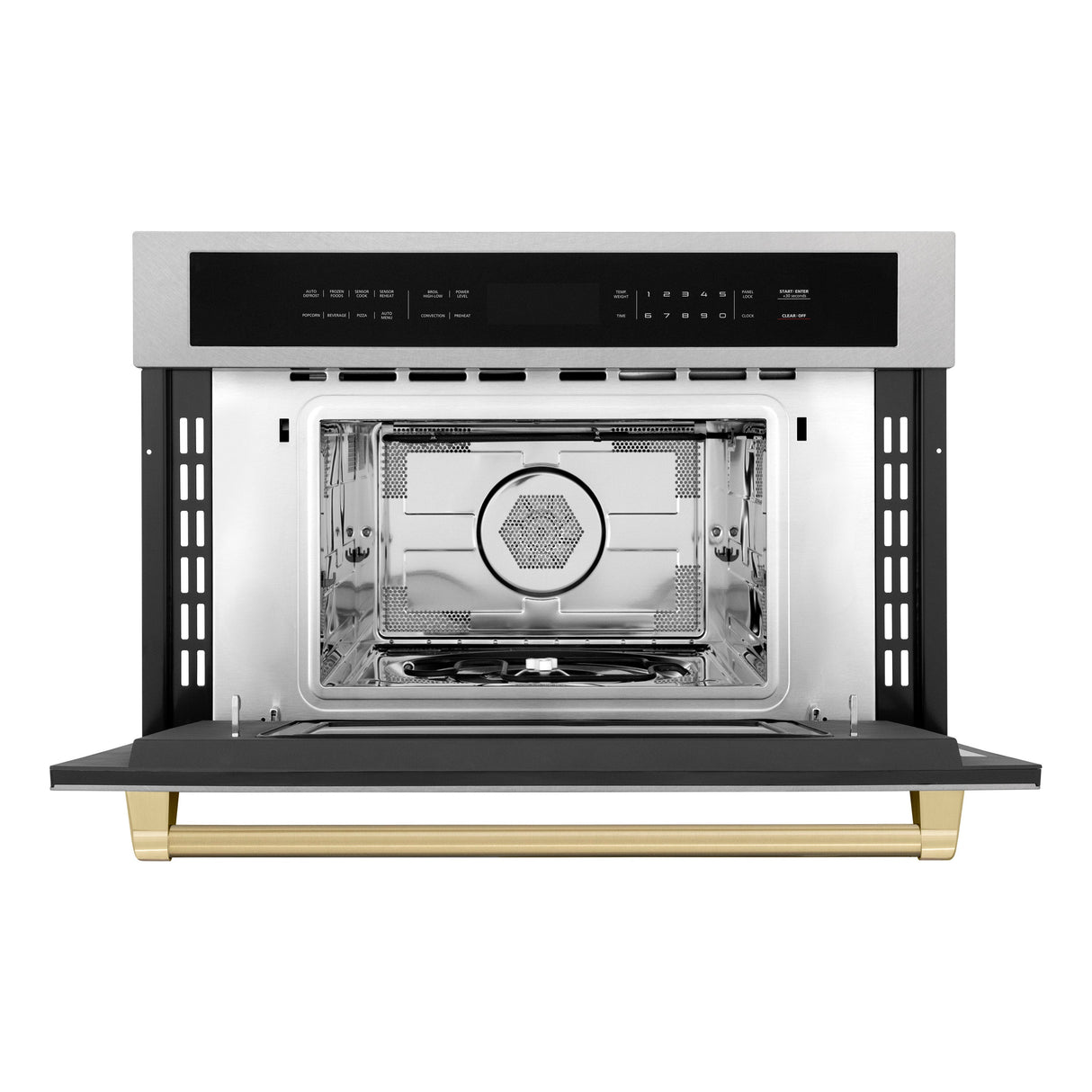 ZLINE Autograph Edition 30 in. 1.6 cu ft. Built-in Convection Microwave Oven in Satin Stainless Steel and Champagne Bronze Accents (MWOZ-30-SS-CB)