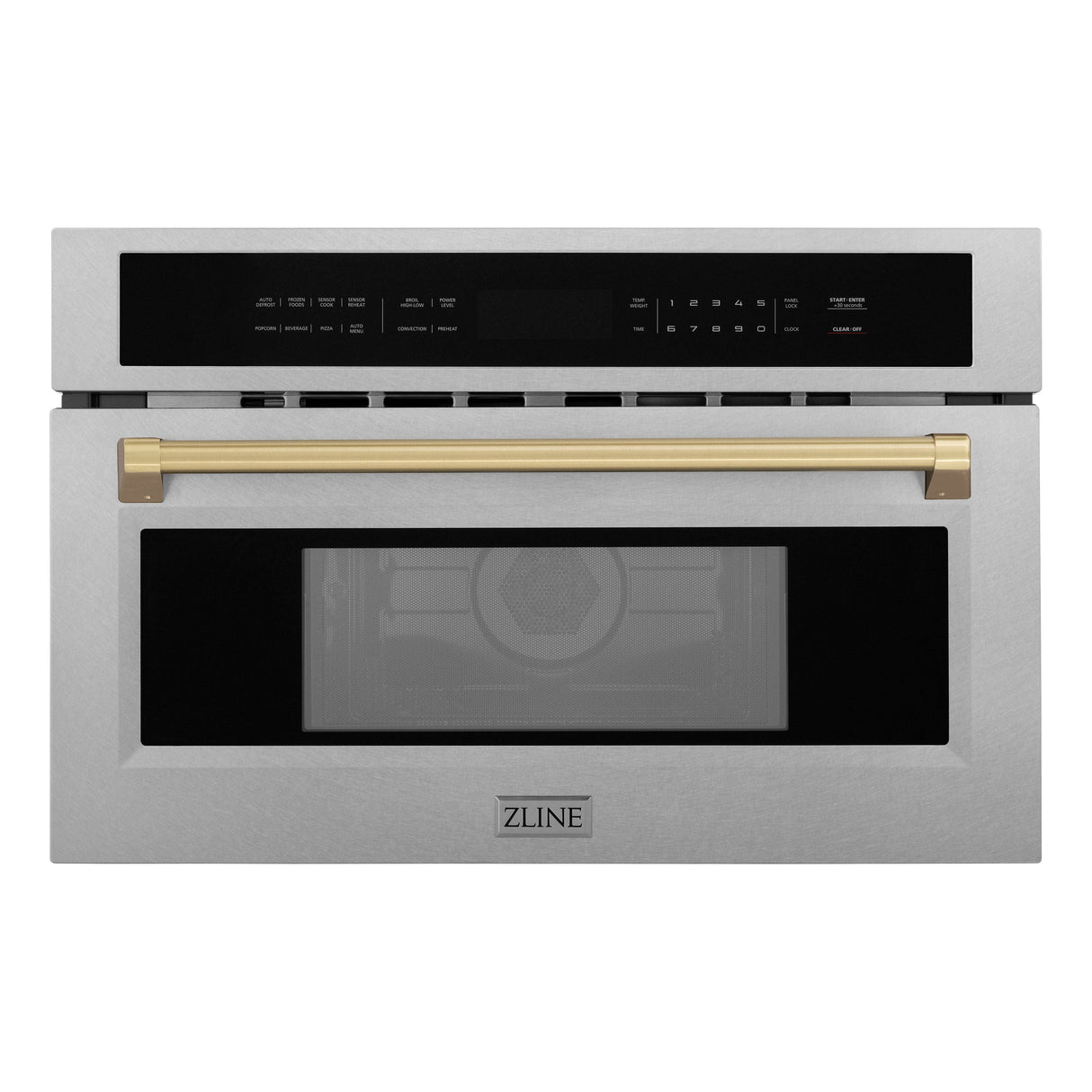 ZLINE Autograph Edition 30 in. 1.6 cu ft. Built-in Convection Microwave Oven in Satin Stainless Steel and Champagne Bronze Accents (MWOZ-30-SS-CB)