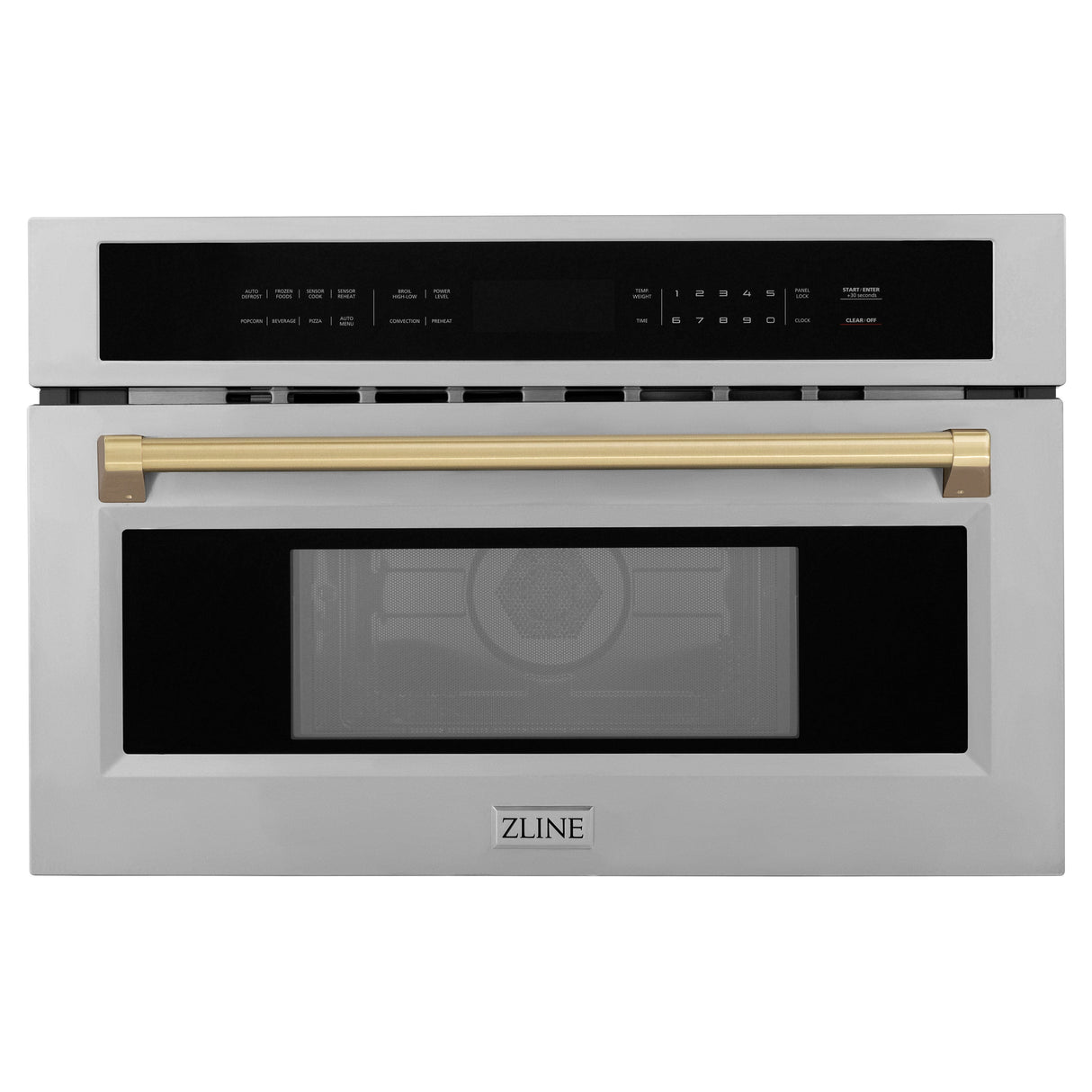 ZLINE Autograph Edition 30 in. 1.6 cu ft. Built-in Convection Microwave Oven in Satin Stainless Steel and Champagne Bronze Accents (MWOZ-30-SS-CB)