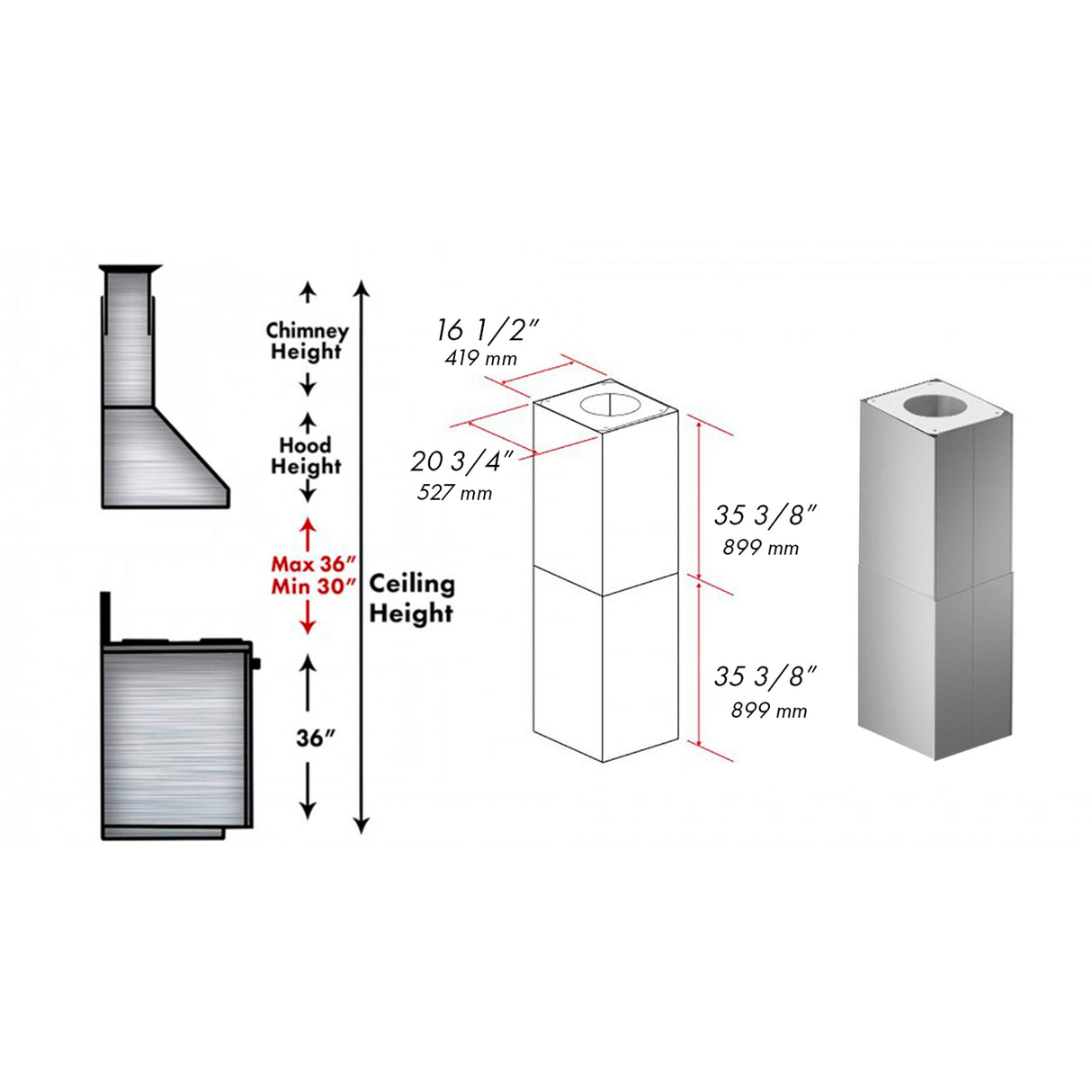 ZLINE 2 Piece 36 in. Chimney Extensions for Island Mount Outdoor Grill Hood (2PEXT-GOi36)