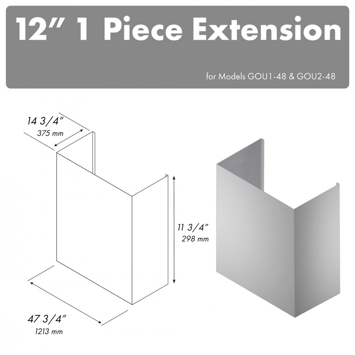 ZLINE 12 in. Chimney Extension for 60 in. Under Cabinet Outdoor Grill Hood (1PEXT-GOU60-12)