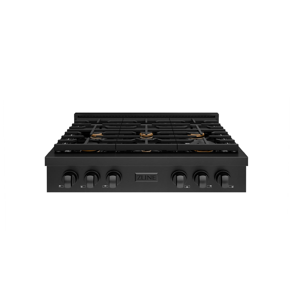 ZLINE 36 in. Paramount Gas Rangetop with 6 Brass Burners and Porcelain Cooktop in Black Stainless Steel (SRTB-BR-36)