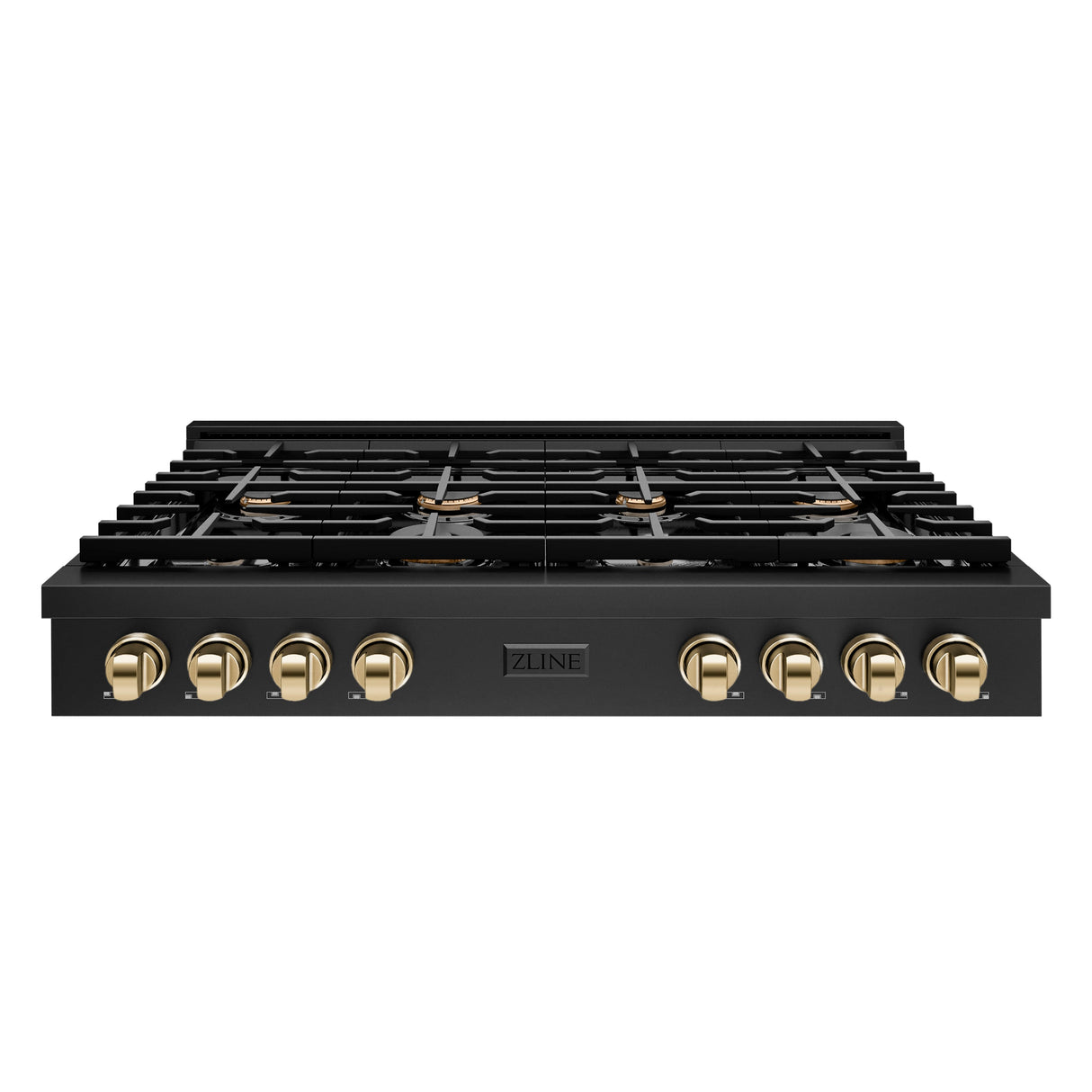 ZLINE 48 in. Autograph Edition Paramount Gas Rangetop with 8 Burners and Porcelain Cooktop in Black Stainless Steel with Polished Gold Accents (SRTBZ-48-G)