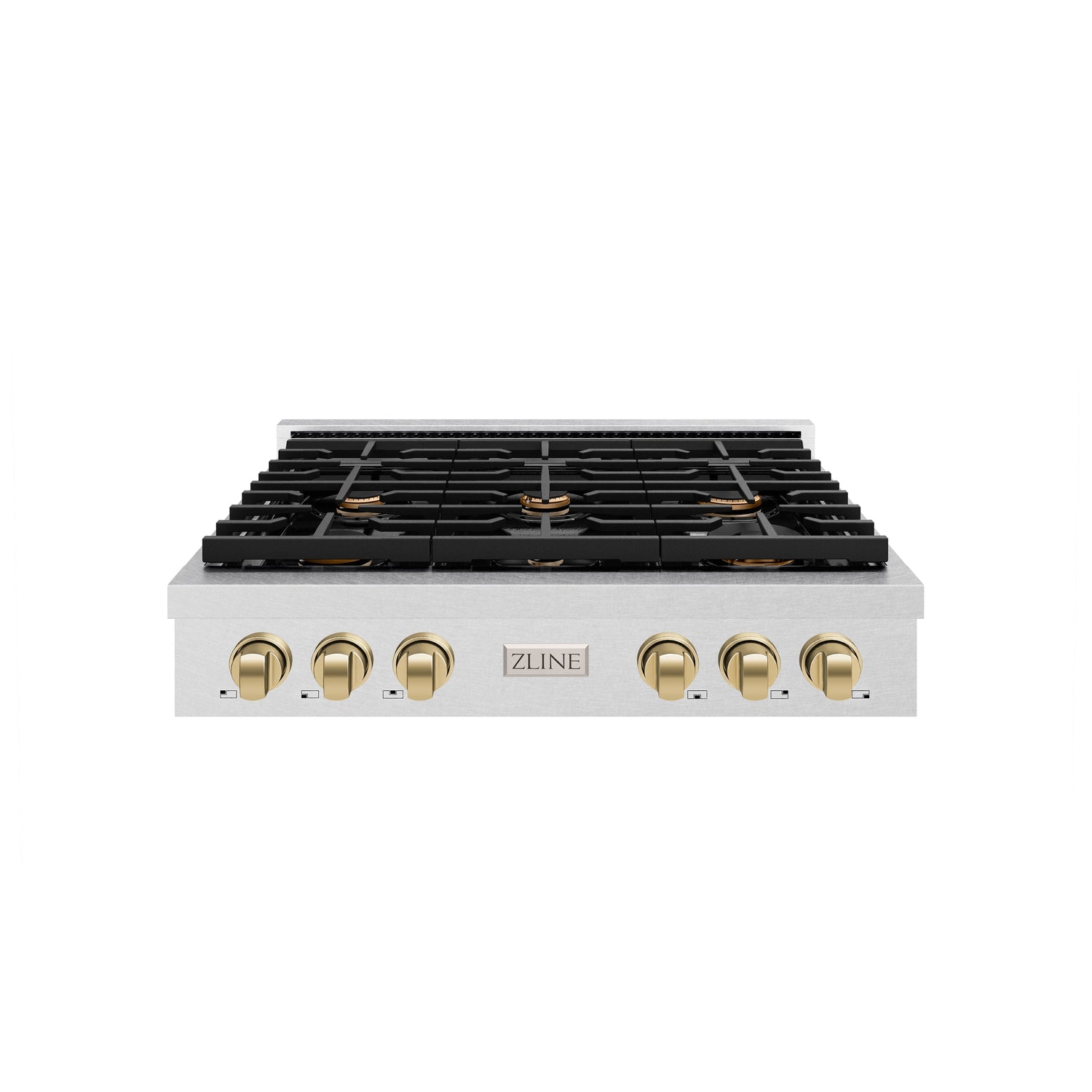 ZLINE 36 in. Autograph Edition Paramount Gas Rangetop with 6 Burners and Porcelain Cooktop in Satin Stainless Steel with Champagne Bronze Accents (SRTSZ-36-CB)