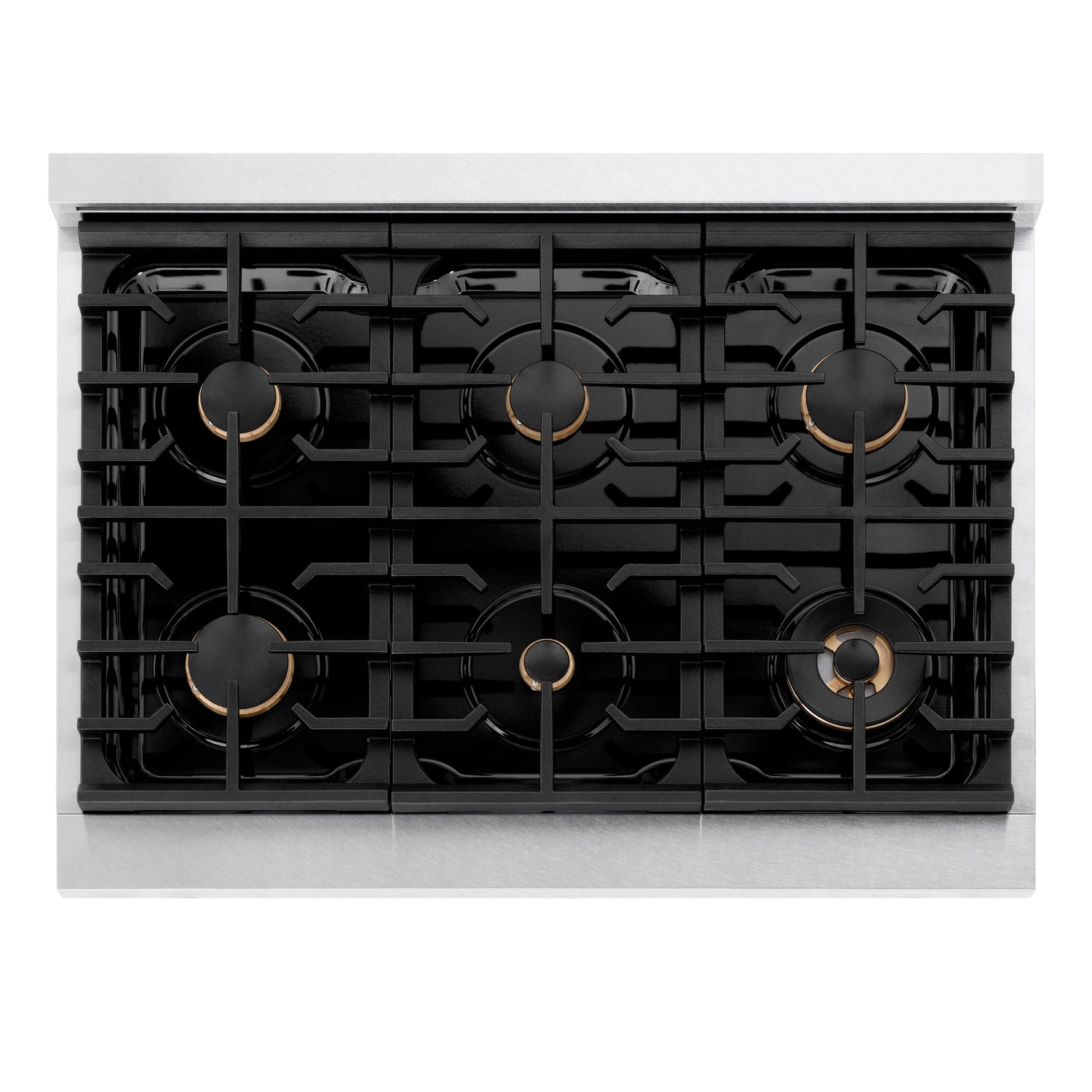 ZLINE 36 in. Autograph Edition Paramount Gas Rangetop with 6 Burners and Porcelain Cooktop in Satin Stainless Steel with Polished Gold Accents (SRTSZ-36-G)