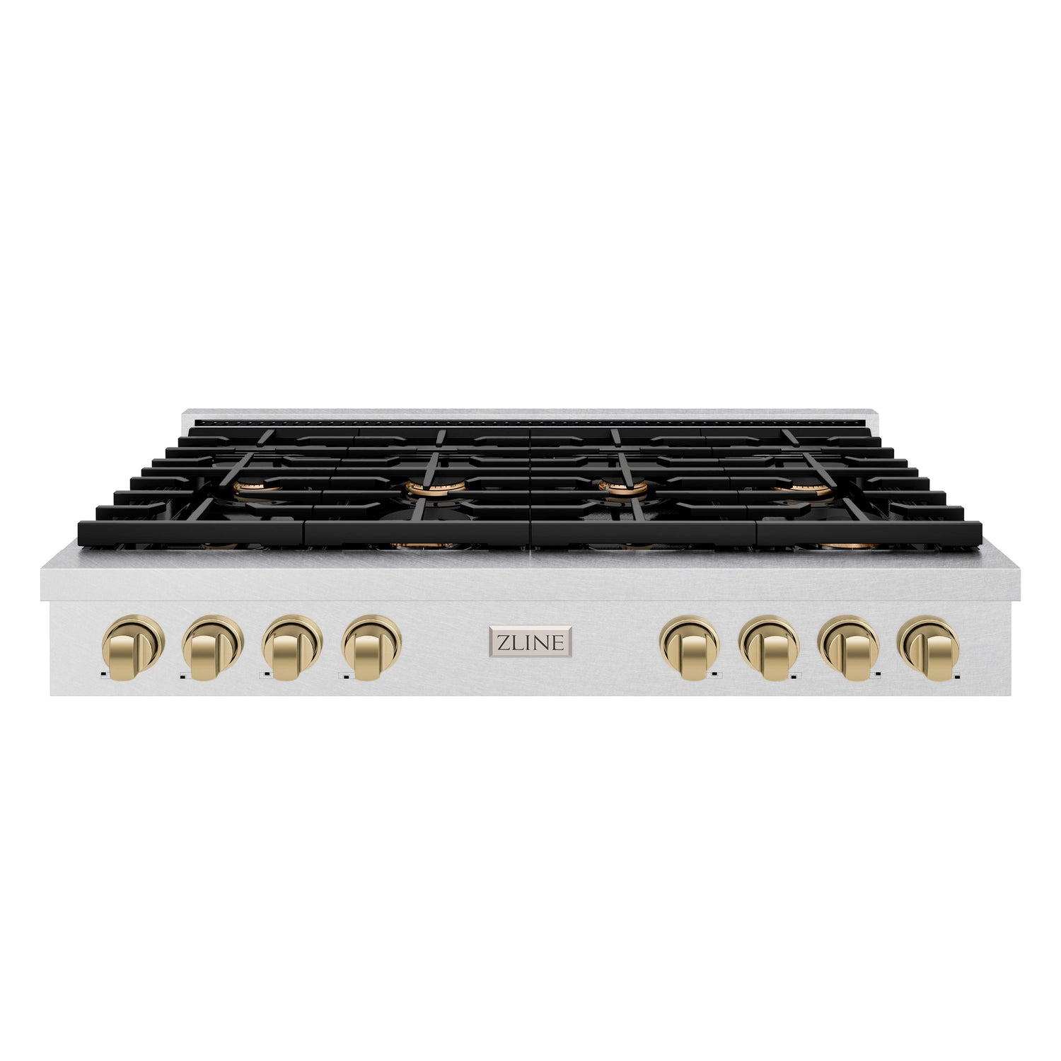 ZLINE 48 in. Autograph Edition Paramount Gas Rangetop with 8 Burners and Porcelain Cooktop in Satin Stainless Steel with Champagne Bronze Accents (SRTSZ-48-CB)