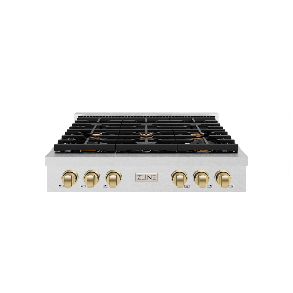 ZLINE 36 in. Autograph Edition Paramount Gas Rangetop with 6 Burners and Porcelain Cooktop in Satin Stainless Steel with Champagne Bronze Accents (SRTSZ-36-CB)