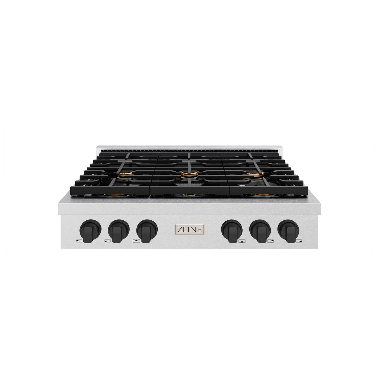 ZLINE 36 in. Autograph Edition Paramount Gas Rangetop with 6 Burners and Porcelain Cooktop in Satin Stainless Steel with Matte Black Accents (SRTSZ-36-MB)