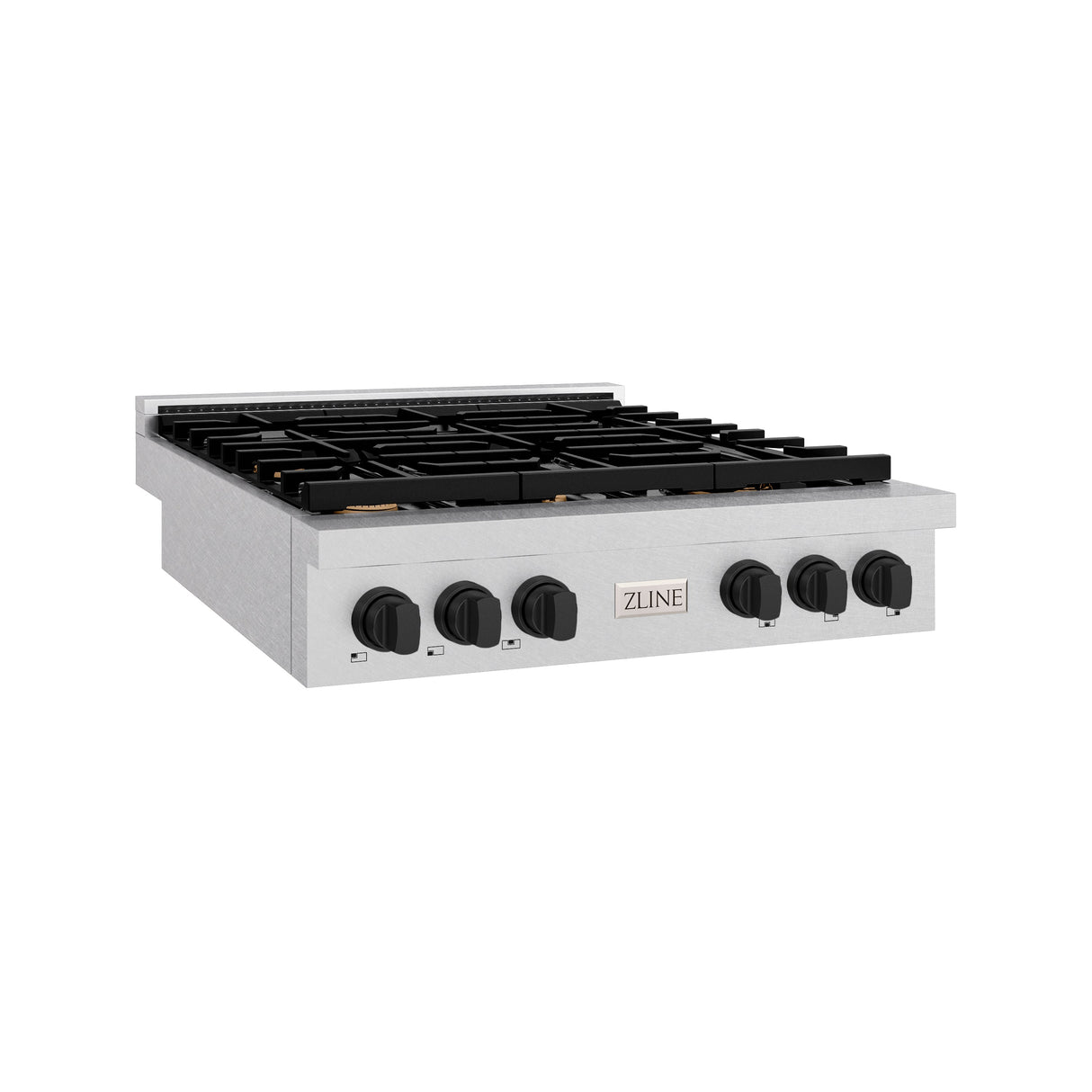 ZLINE 36 in. Autograph Edition Paramount Gas Rangetop with 6 Burners and Porcelain Cooktop in Satin Stainless Steel with Matte Black Accents (SRTSZ-36-MB)