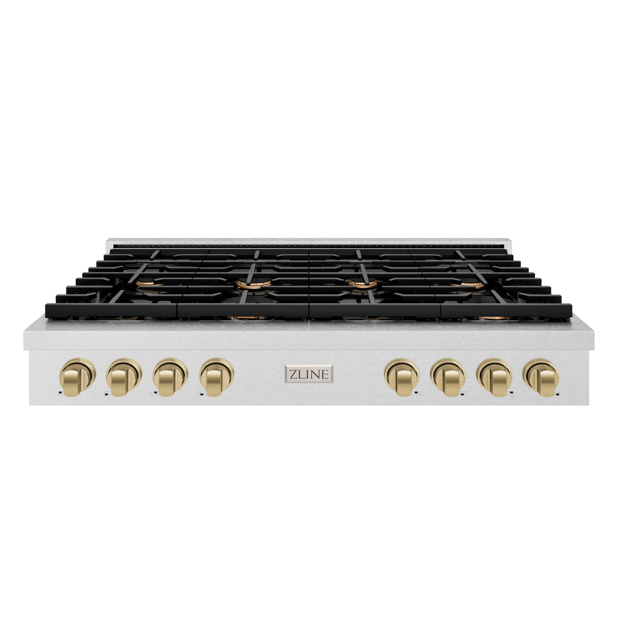 ZLINE 48 in. Autograph Edition Paramount Gas Rangetop with 8 Burners and Porcelain Cooktop in Satin Stainless Steel with Champagne Bronze Accents (SRTSZ-48-CB)