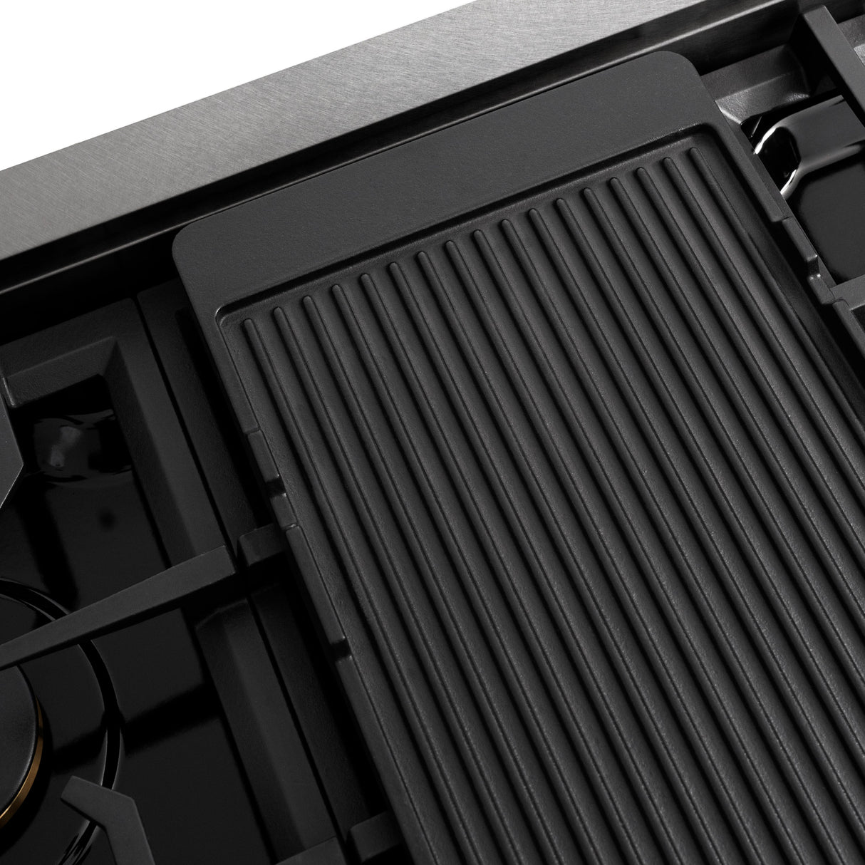 ZLINE 48 in. Autograph Edition Paramount Gas Rangetop with 8 Burners and Porcelain Cooktop in Satin Stainless Steel with Matte Black Accents (SRTSZ-48-MB)