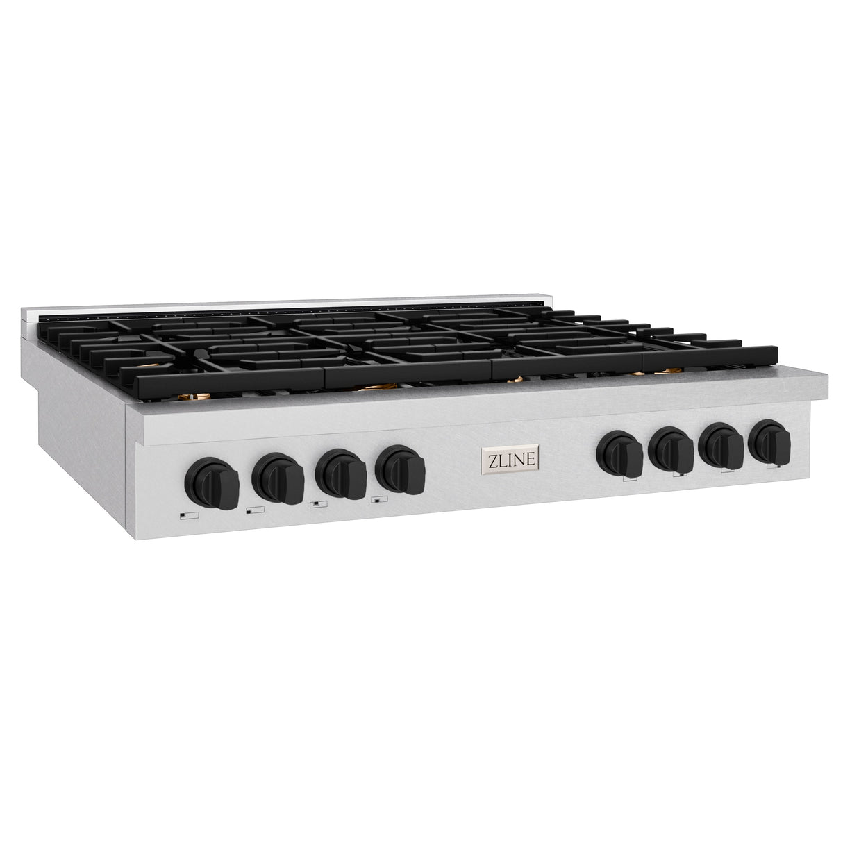 ZLINE 48 in. Autograph Edition Paramount Gas Rangetop with 8 Burners and Porcelain Cooktop in Satin Stainless Steel with Matte Black Accents (SRTSZ-48-MB)