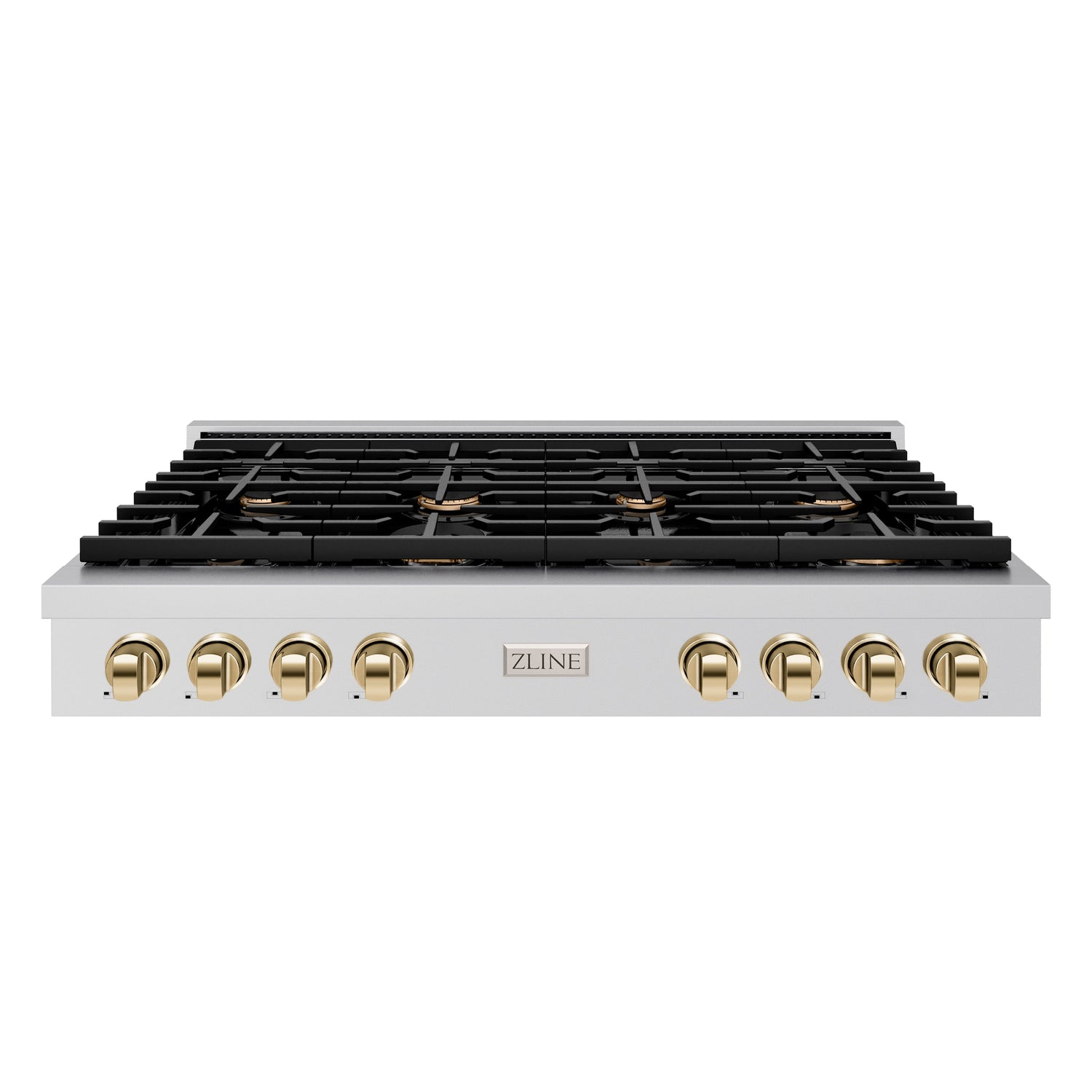 ZLINE 48 in. Autograph Edition Paramount Gas Rangetop with 8 Burners and Porcelain Cooktop in Stainless Steel with Polished Gold Accents (SRTZ-48-G)