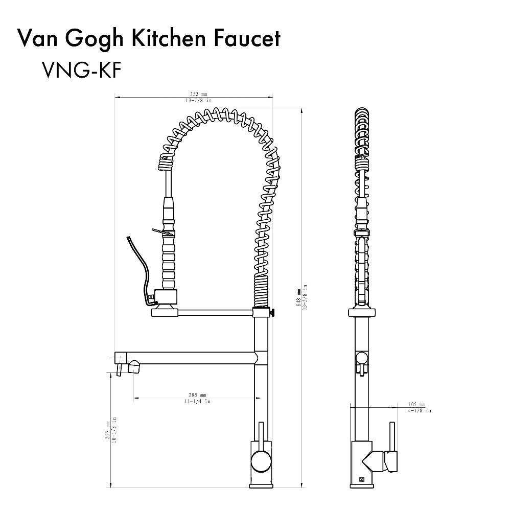 ZLINE Van Gogh Pull Down Spring Kitchen Faucet with Pot Filler in Polished Gold (VNG-KF-PG)