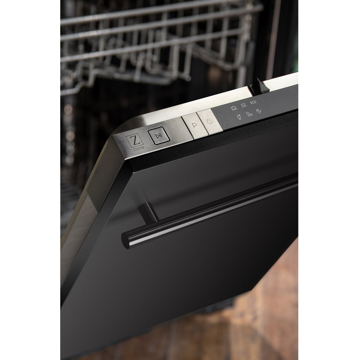 ZLINE 18 in. Compact Black Stainless Steel Top Control Built-In Dishwasher with Stainless Steel Tub and Modern Style Handle, 52dBa (DW-BS-H-18)