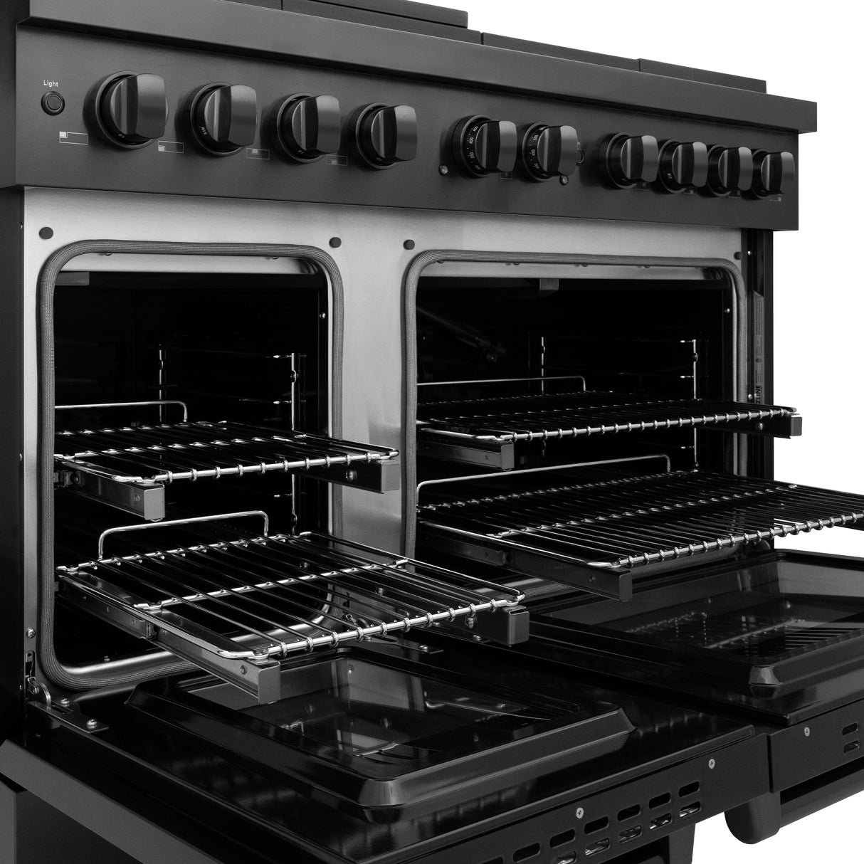 ZLINE 48 in. 6.7 cu. ft. Paramount Double Oven Gas Range with 8 Burner Cooktop in Black Stainless Steel (SGRB-48)