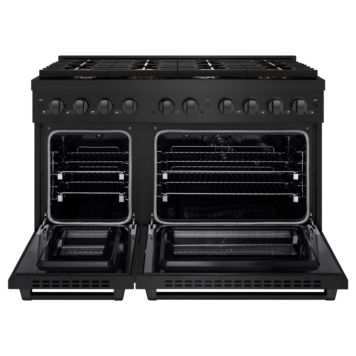 ZLINE 48 in. 6.7 cu. ft. Paramount Double Oven Dual Fuel Range in Black Stainless Steel with 8 Brass Burners (SDRB-BR-48)