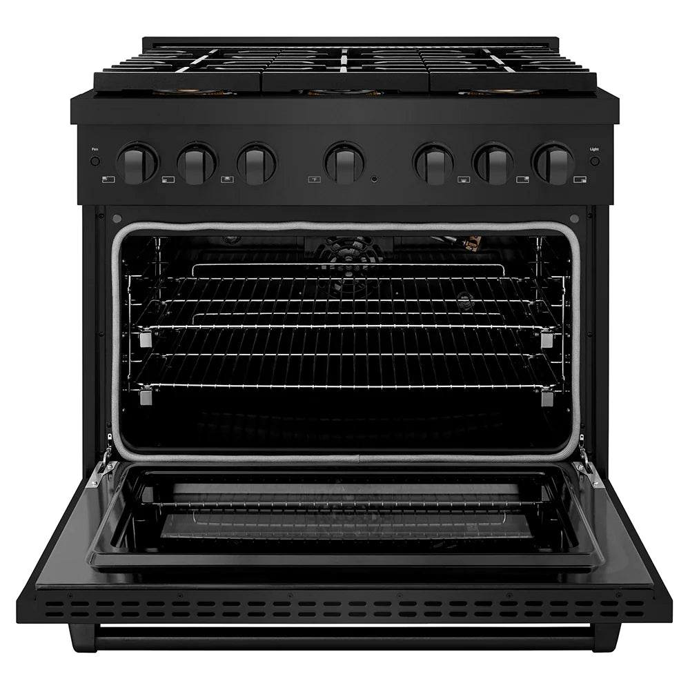 ZLINE 36 in. 5.2 cu. ft. Paramount Gas Range with 6 Burner DuoPro™ Cooktop and Convection Gas Oven in Black Stainless Steel (PSGRB-36)