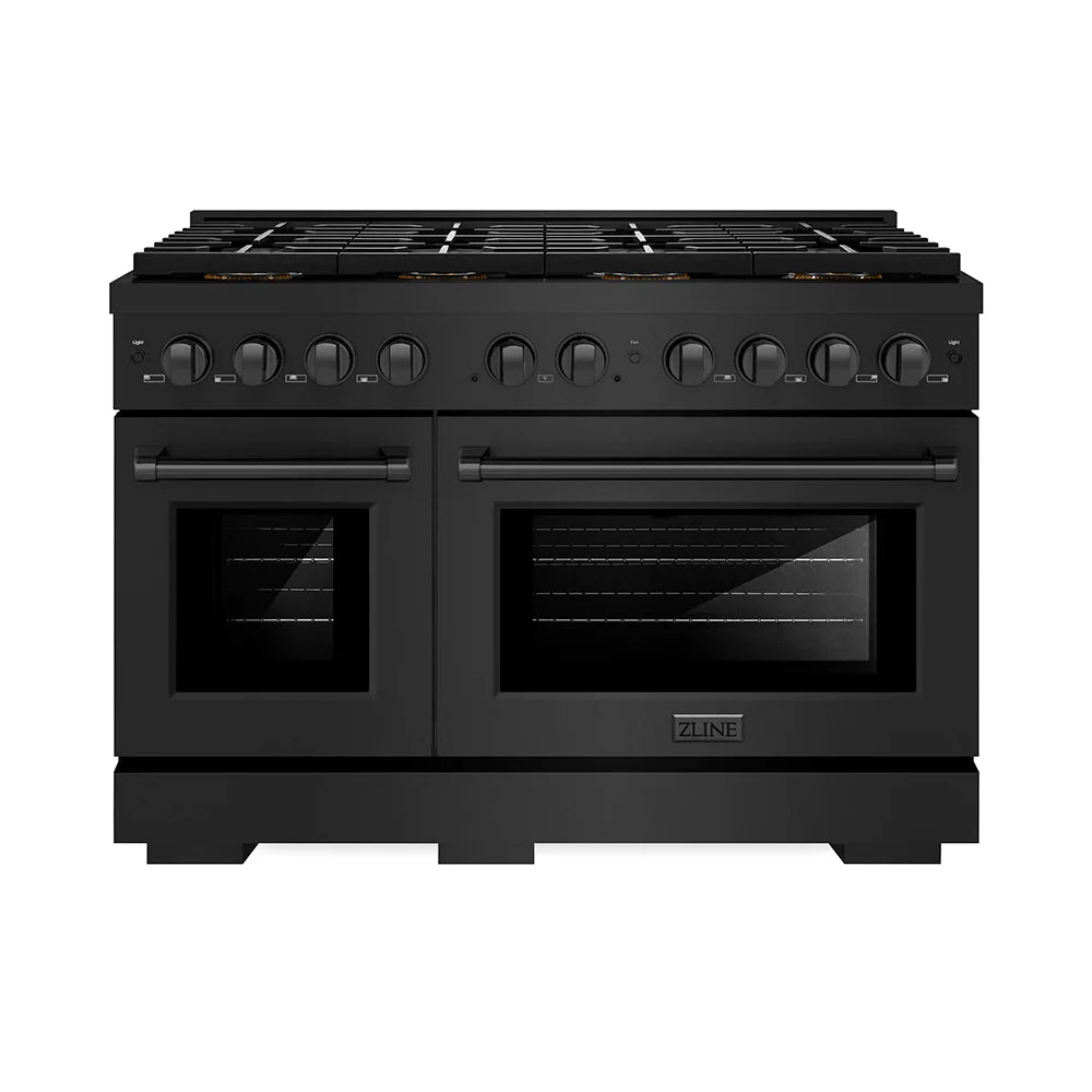 ZLINE 48 in. 6.7 cu. ft. Paramount Gas Range with 8 Burner DuoPro™ Cooktop and Dual Ovens in Black Stainless Steel (PSGRB-48)