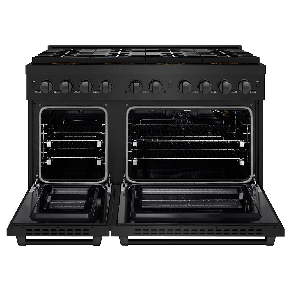 ZLINE 48 in. 6.7 cu. ft. Paramount Gas Range with 8 Burner DuoPro™ Cooktop and Dual Ovens in Black Stainless Steel (PSGRB-48)