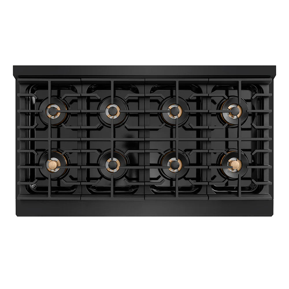 ZLINE Autograph Edition 48 in. 6.7 cu. ft. Paramount Gas Range with 8 Burner DuoPro™ Cooktop and Dual Ovens in Black Stainless Steel and Champagne Bronze Accents (PSGRBZ-48-CB)