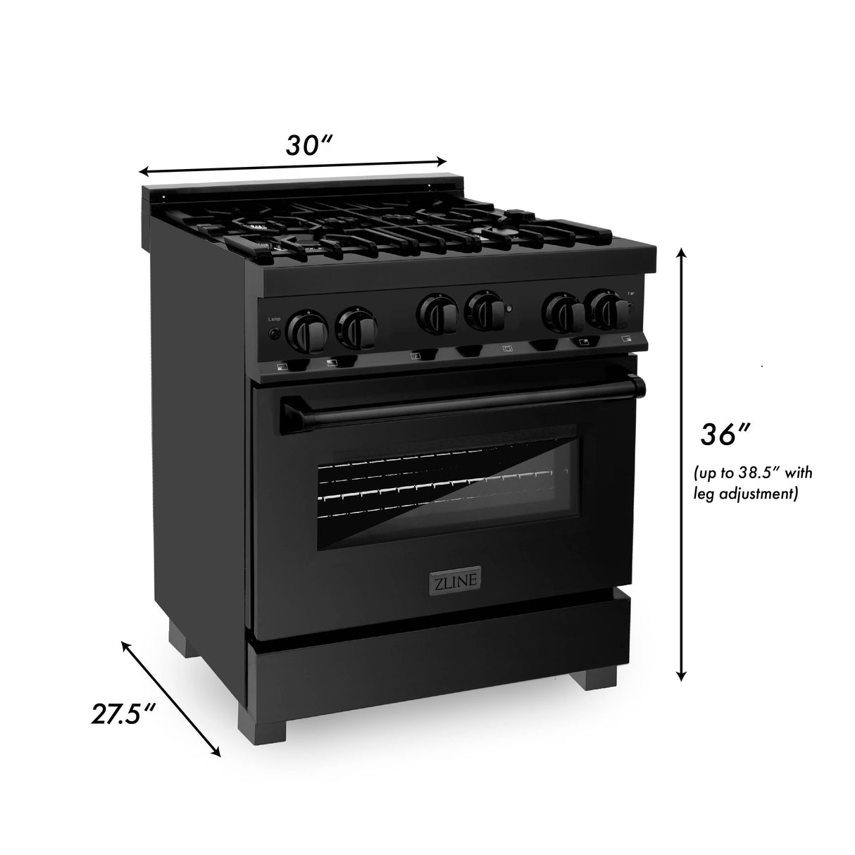 ZLINE 30 in. 4.0 cu. ft. Range with Natural Gas Stove and Natural Gas Oven in Black Stainless Steel (RGB-30)