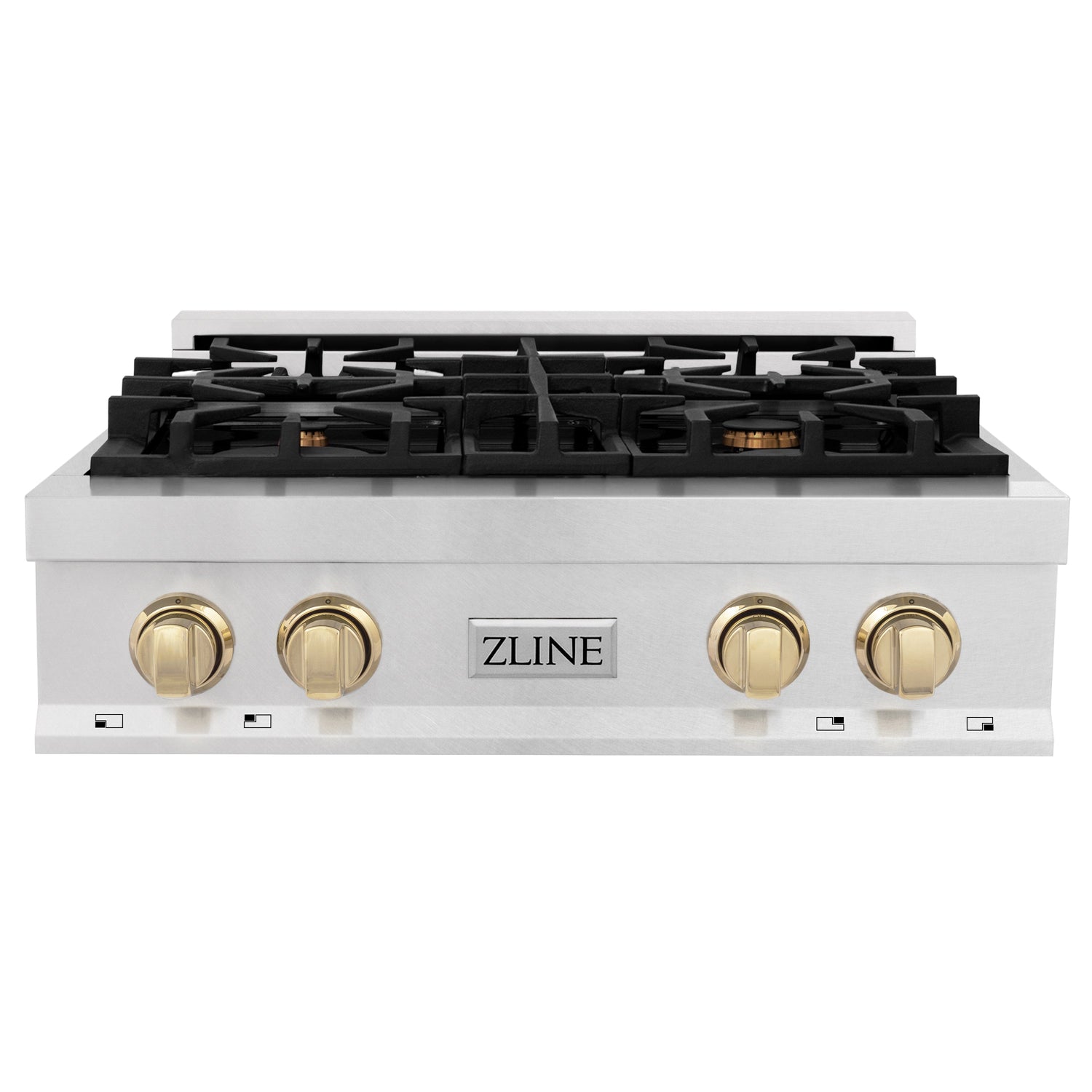 ZLINE Autograph Edition 30 in. Legacy Gas Rangetop with 4 Burners and Porcelain Cooktop in Satin Stainless Steel with Polished Gold Accents (RTSZ-30-G)