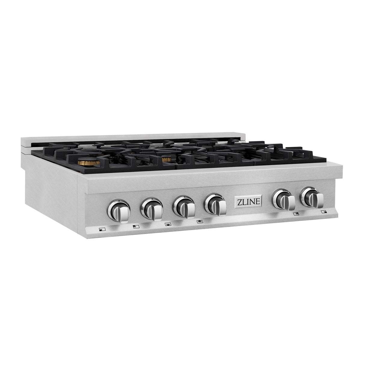ZLINE 36 in. Legacy Gas Rangetop with 6 Brass Burners and Porcelain Cooktop in Satin Stainless Steel with Griddle (RTS-BR-GR-36)