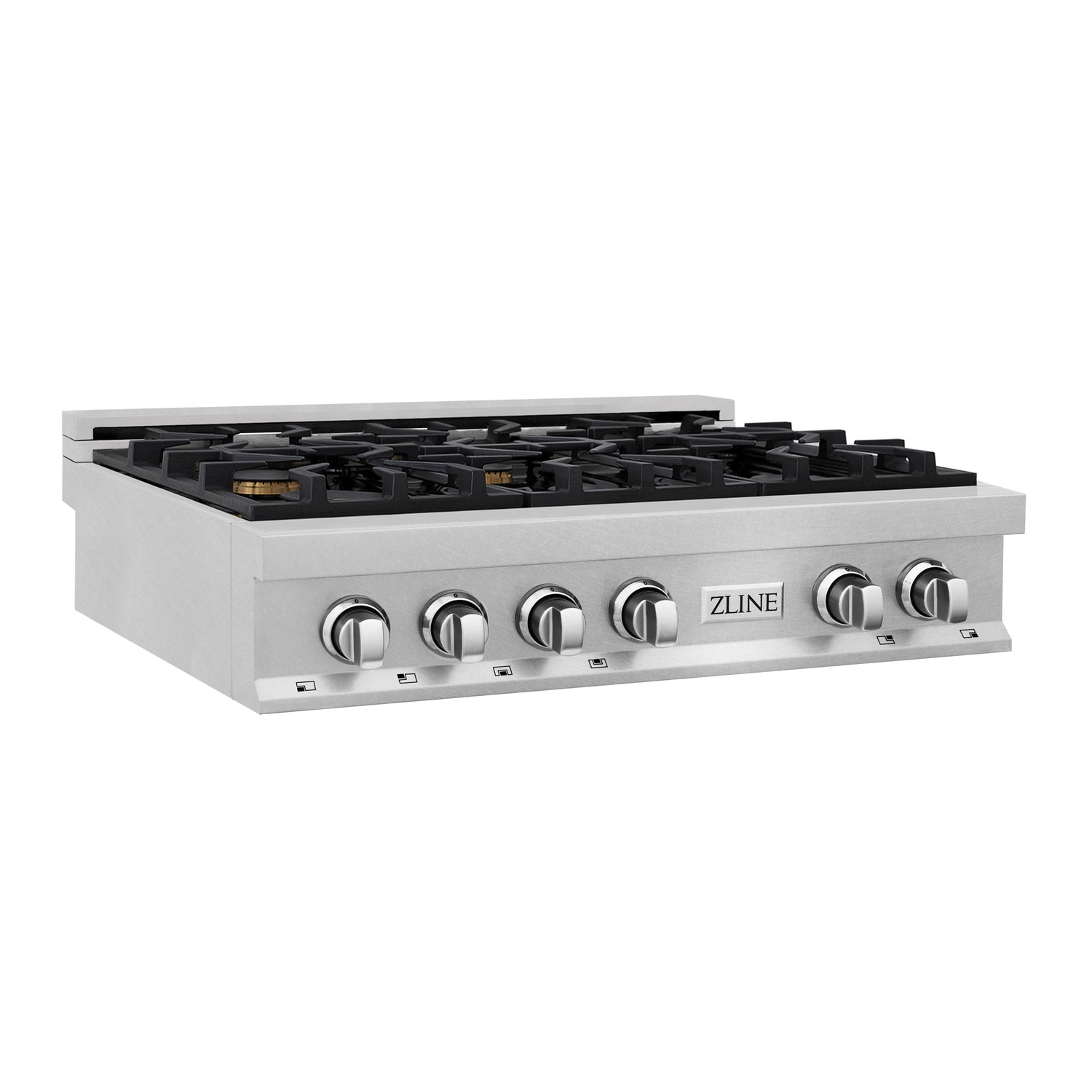 ZLINE 36 in. Legacy Gas Rangetop with 6 Brass Burners and Porcelain Cooktop in Satin Stainless Steel with Griddle (RTS-BR-GR-36)