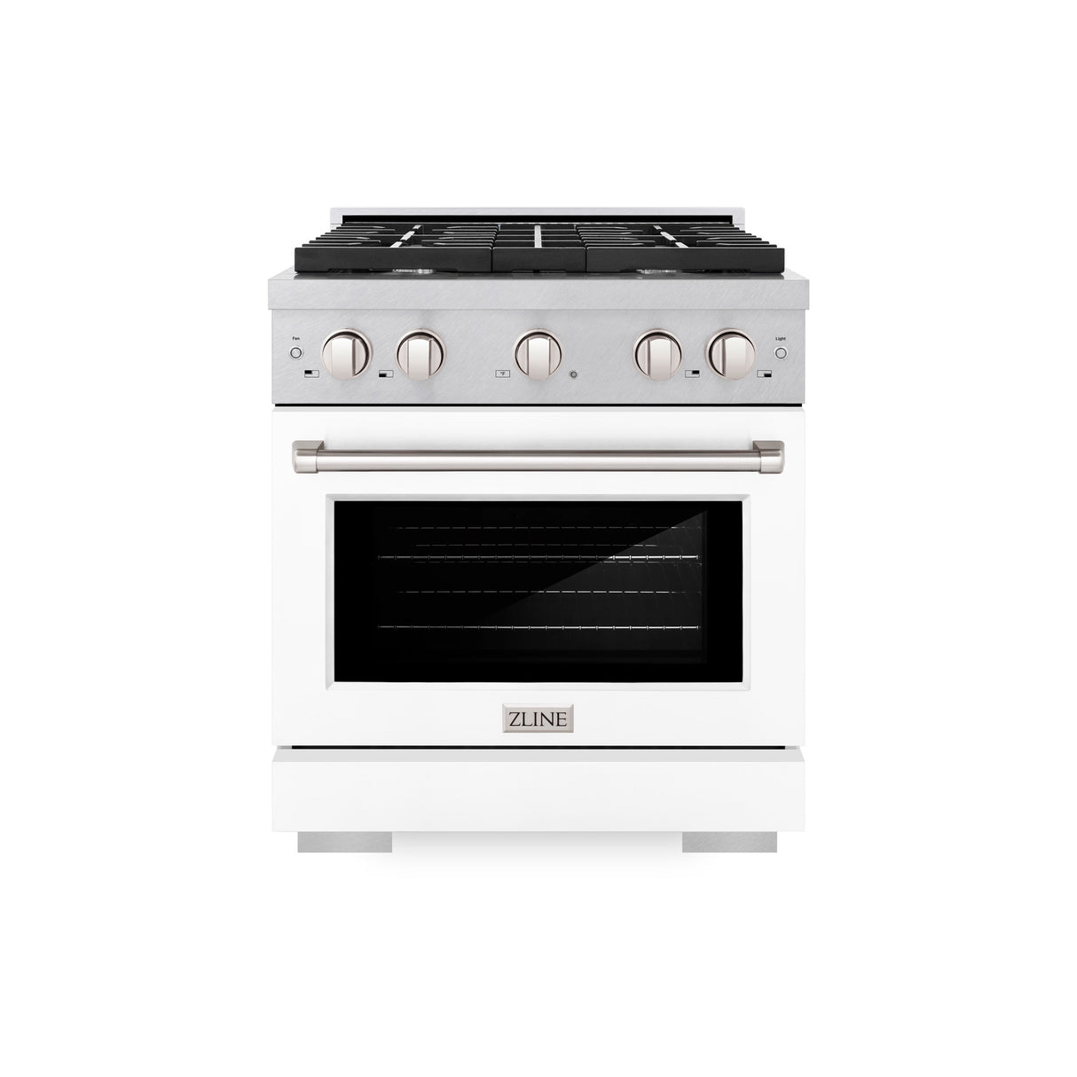 ZLINE 30 in. 4.2 cu. ft. Paramount Dual Fuel Range with 4 Burner Gas Cooktop and Electric Convection Oven in Satin Stainless Steel with White Matte Door (SDRS-WM-30)