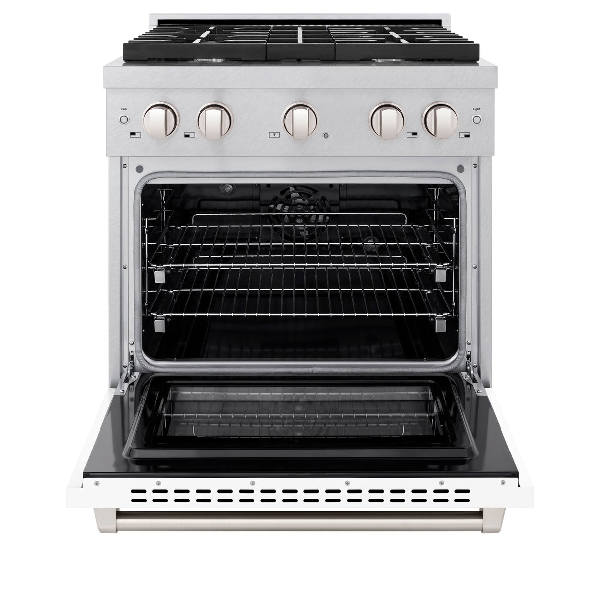 ZLINE 30 in. 4.2 cu. ft. Paramount Dual Fuel Range with 4 Burner Gas Cooktop and Electric Convection Oven in Satin Stainless Steel with White Matte Door (SDRS-WM-30)