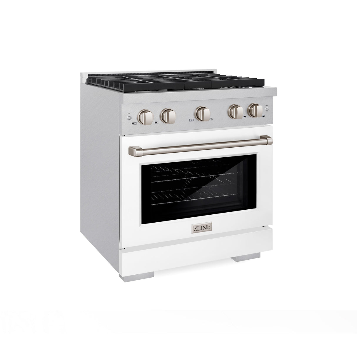 ZLINE 30 in. 4.2 cu. ft. Paramount Dual Fuel Range with 4 Burner Gas Cooktop and Electric Convection Oven in Satin Stainless Steel with White Matte Door (SDRS-WM-30)
