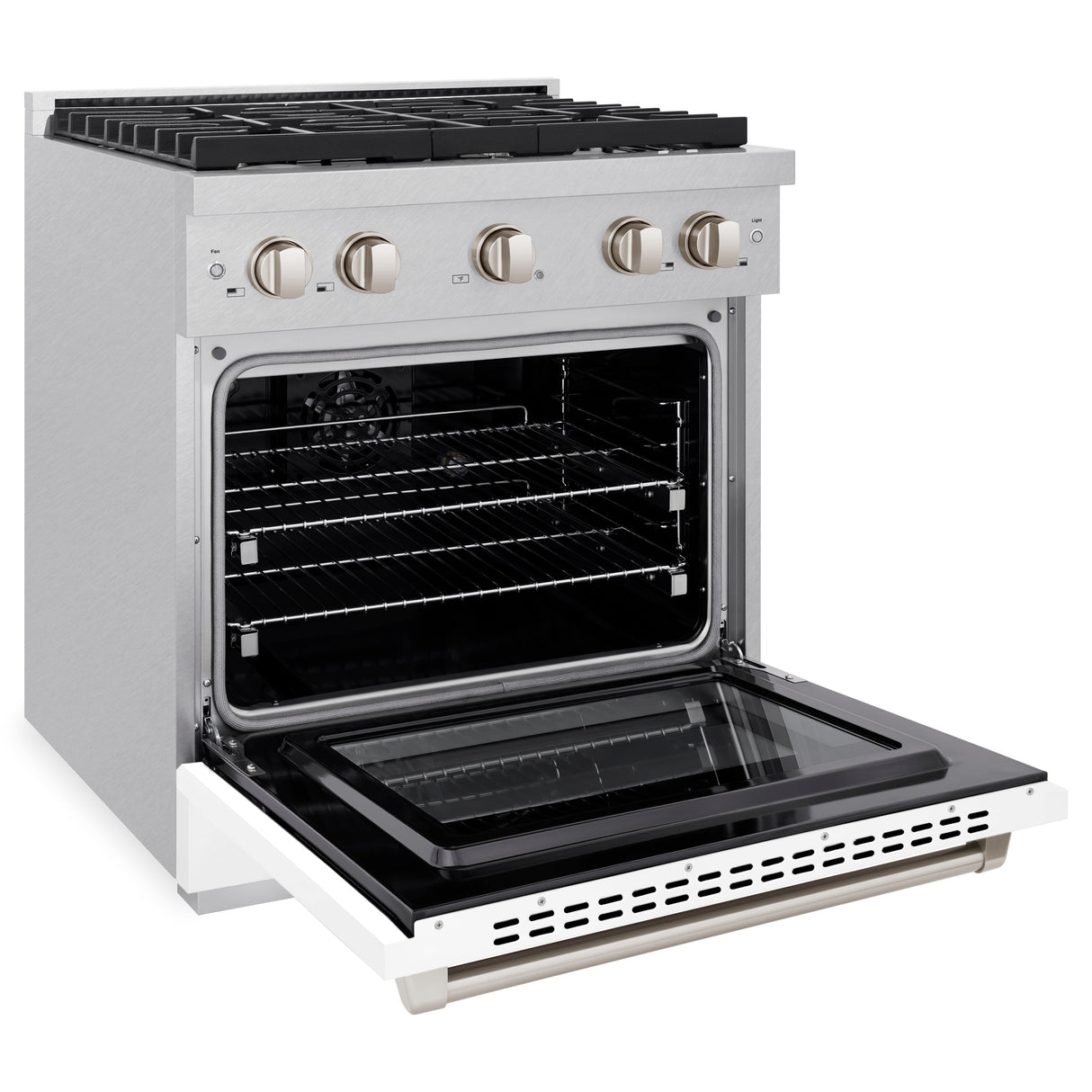 ZLINE 30 in. 4.2 cu. ft. Paramount Dual Fuel Range with 4 Burner Gas Cooktop and Electric Convection Oven in Satin Stainless Steel with White Matte Door (SDRS-WM-30)