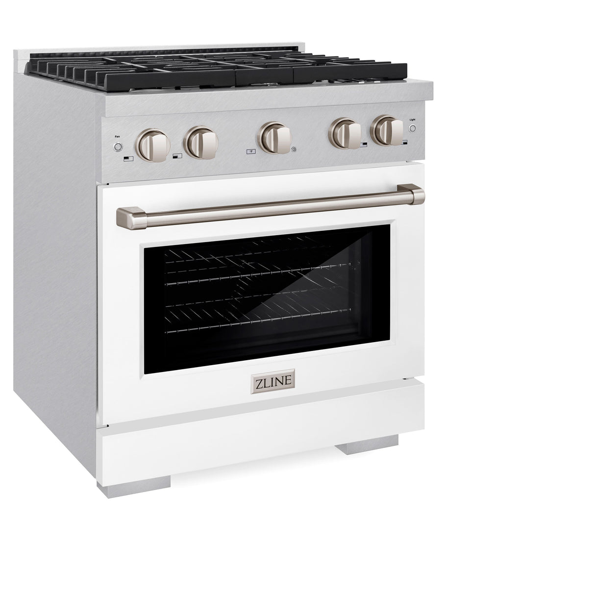 ZLINE 30 in. 4.2 cu. ft. Paramount Dual Fuel Range with 4 Burner Gas Cooktop and Electric Convection Oven in Satin Stainless Steel with White Matte Door (SDRS-WM-30)