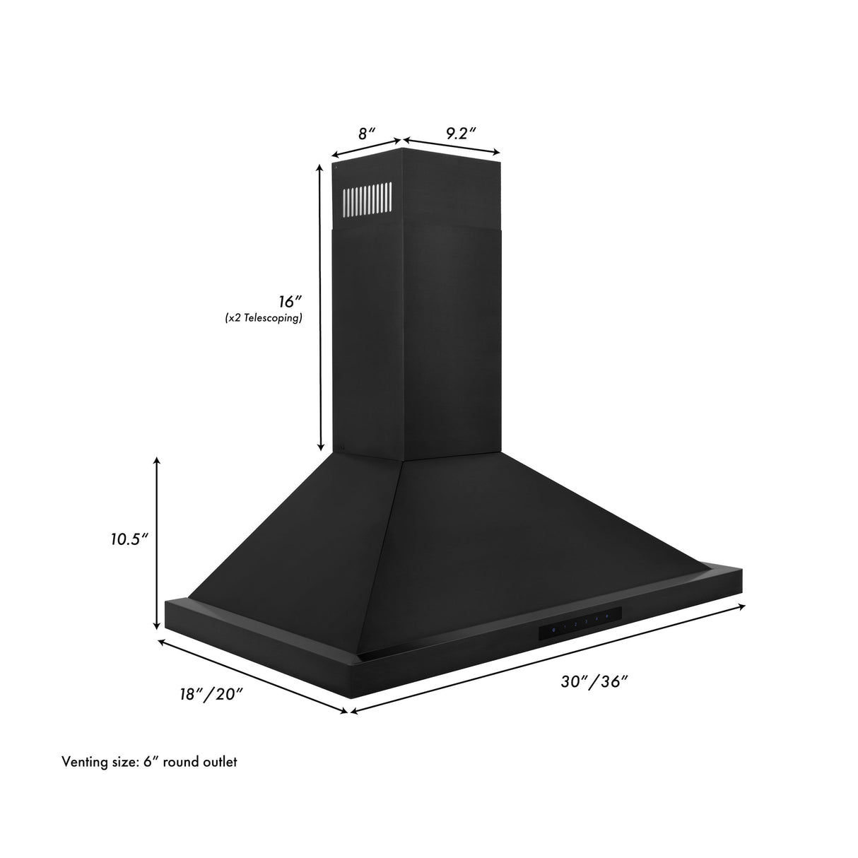 ZLINE 36" Convertible Vent Wall Mount Range Hood in Black Stainless Steel (BSKBN-36)