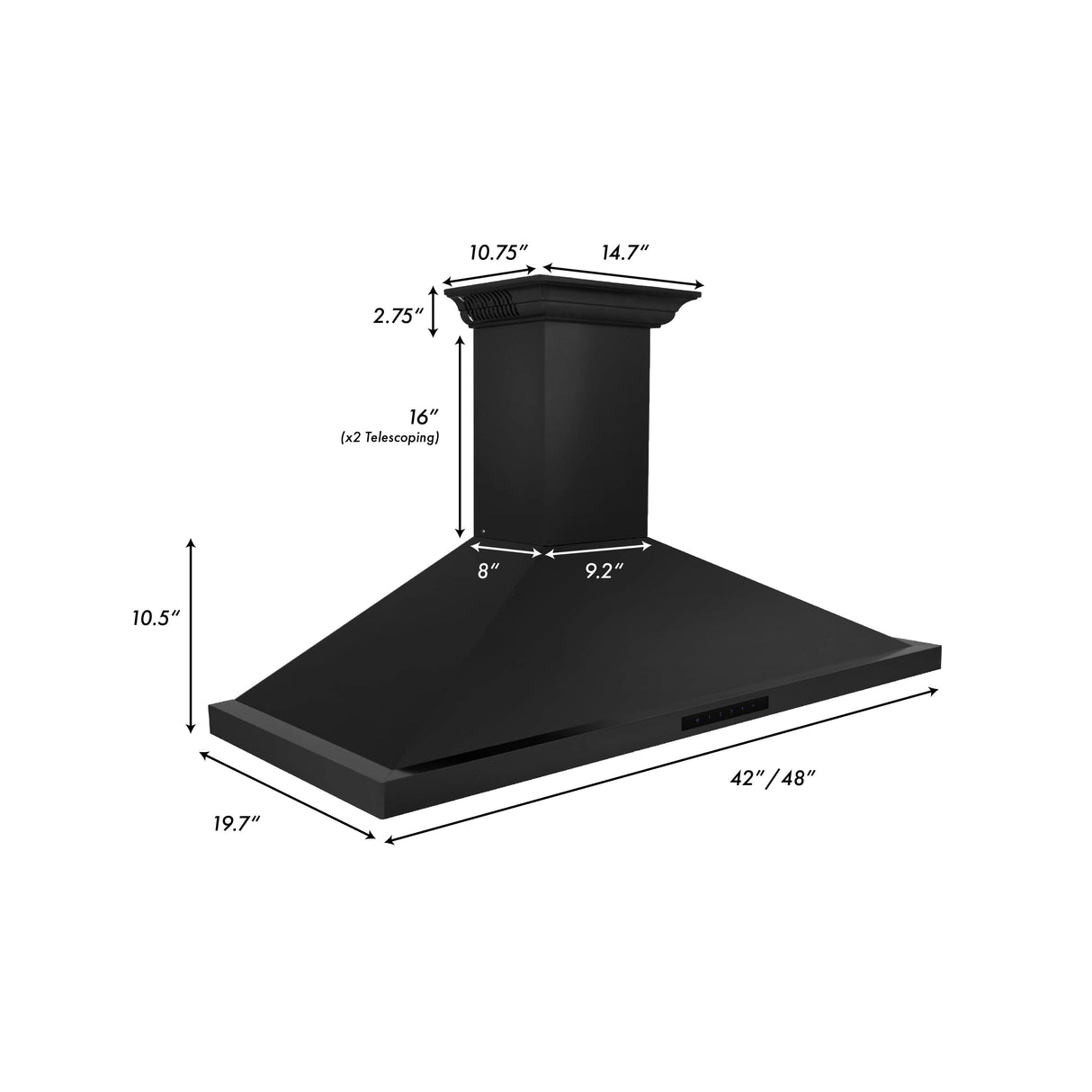 48" ZLINE CrownSound™Ducted Vent Wall Mount Range Hood in Black Stainless Steel with Built-in Bluetooth Speakers (BSKBNCRN-BT-48)